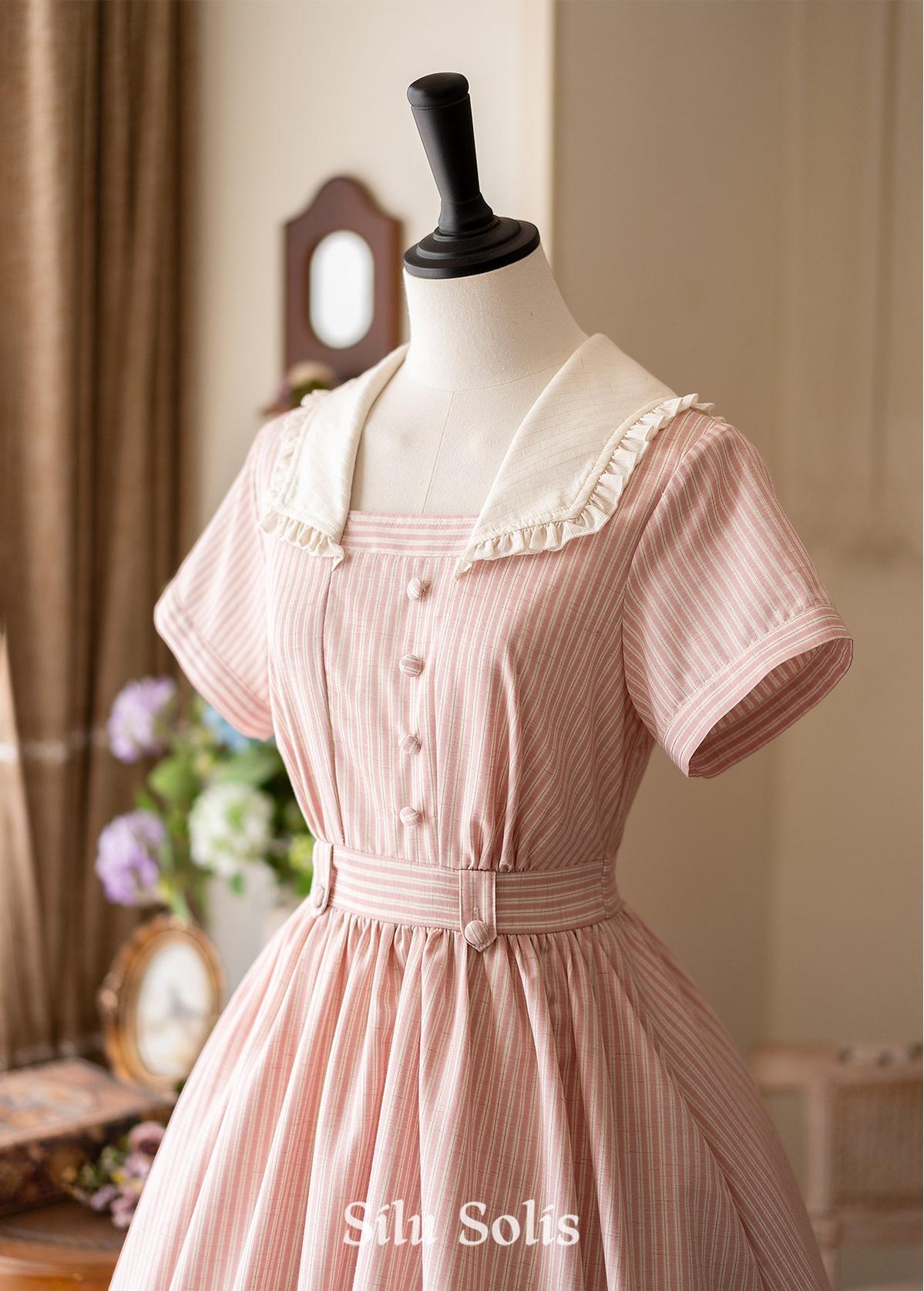 Endless Forest - Summer Striped Classic Lolita OP Dress, Short Sleeve