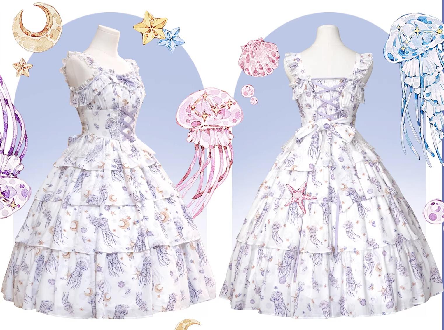 Starry Jellyfish - Printed Classic Lolita JSK Dress, Short Sleeve OP