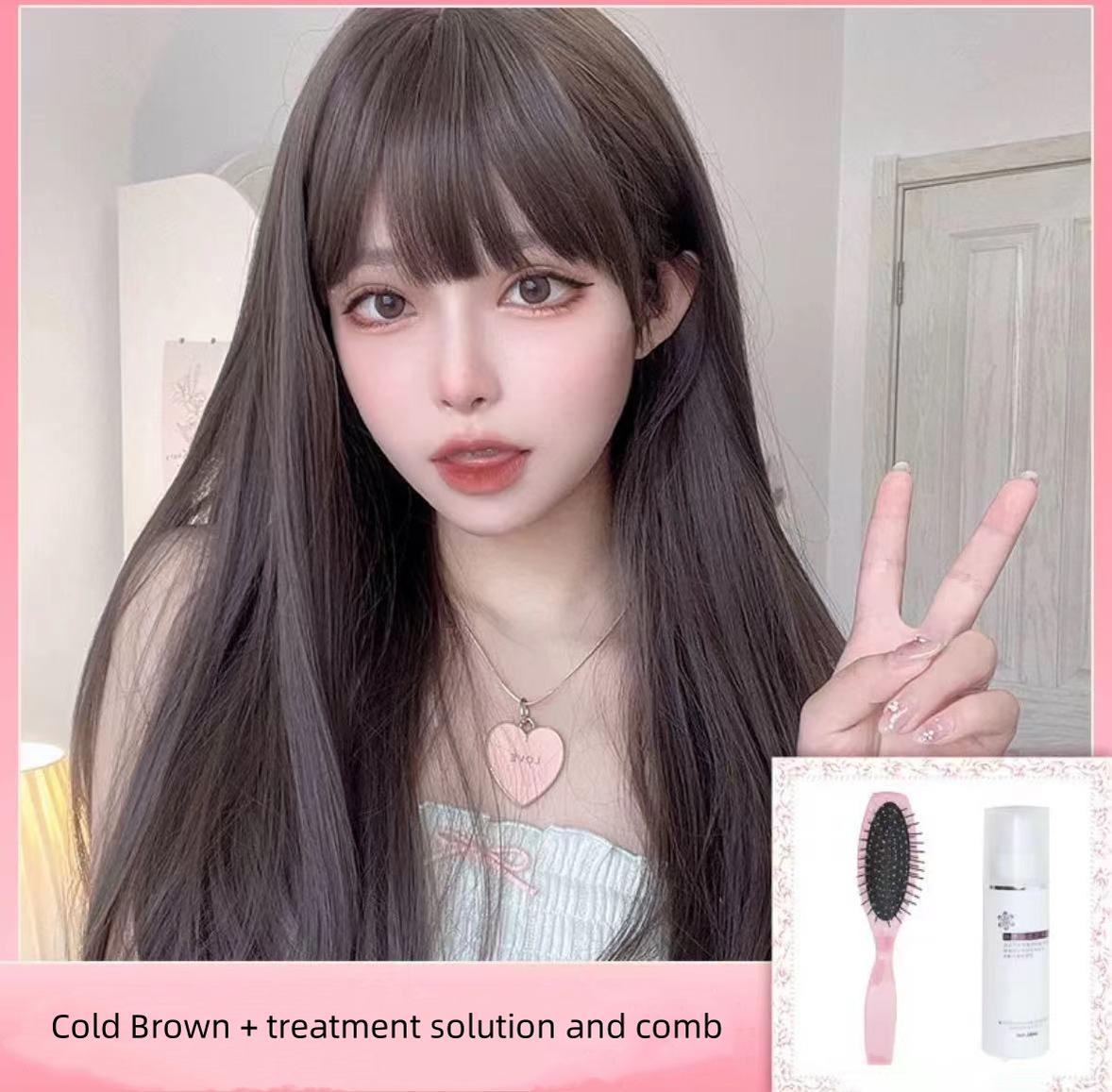 Alicegarden - Elegent Lolita Wig Long Straight Wigs Cool brown wig + pink steel comb + a hairnet