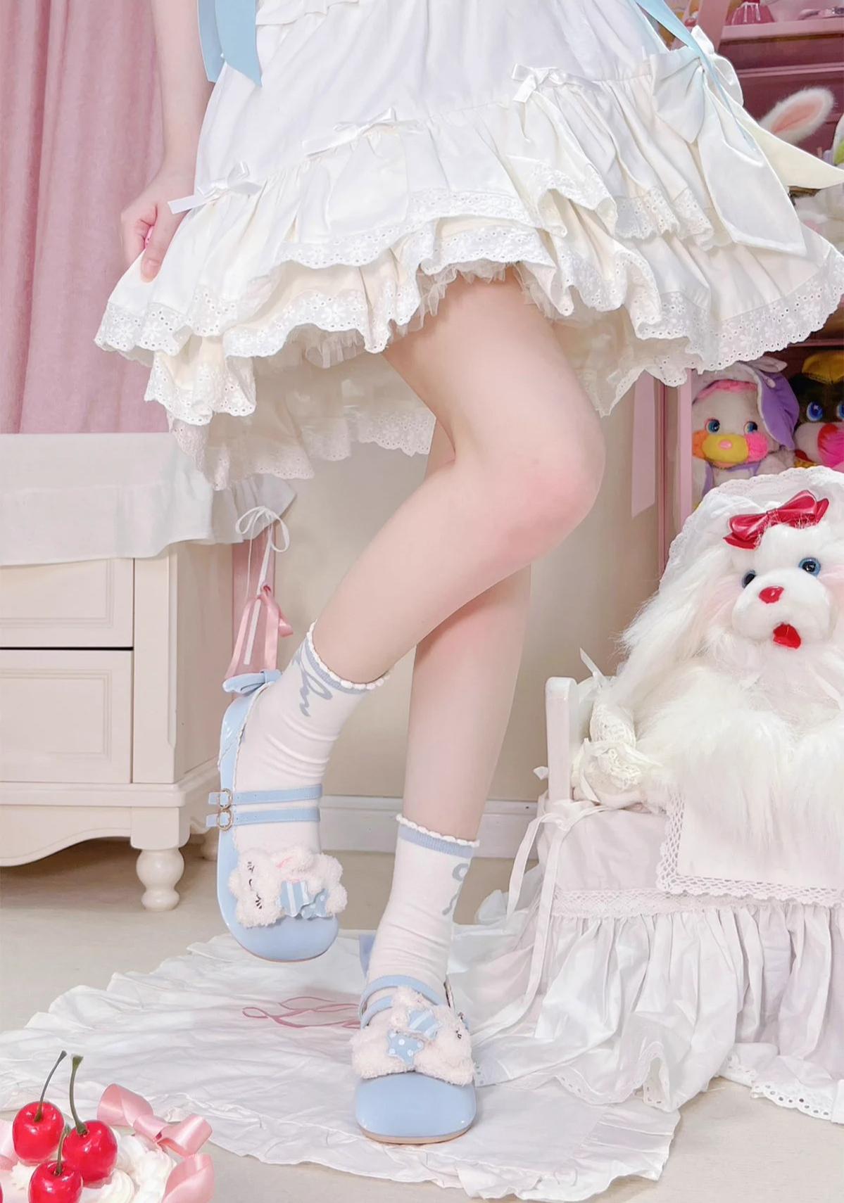 Sheep Puff~Mimitty Rabbit~Kawaii Lolita Low Heel Shoes Plush Bunny Spring Lolita Shoes 34942:475006