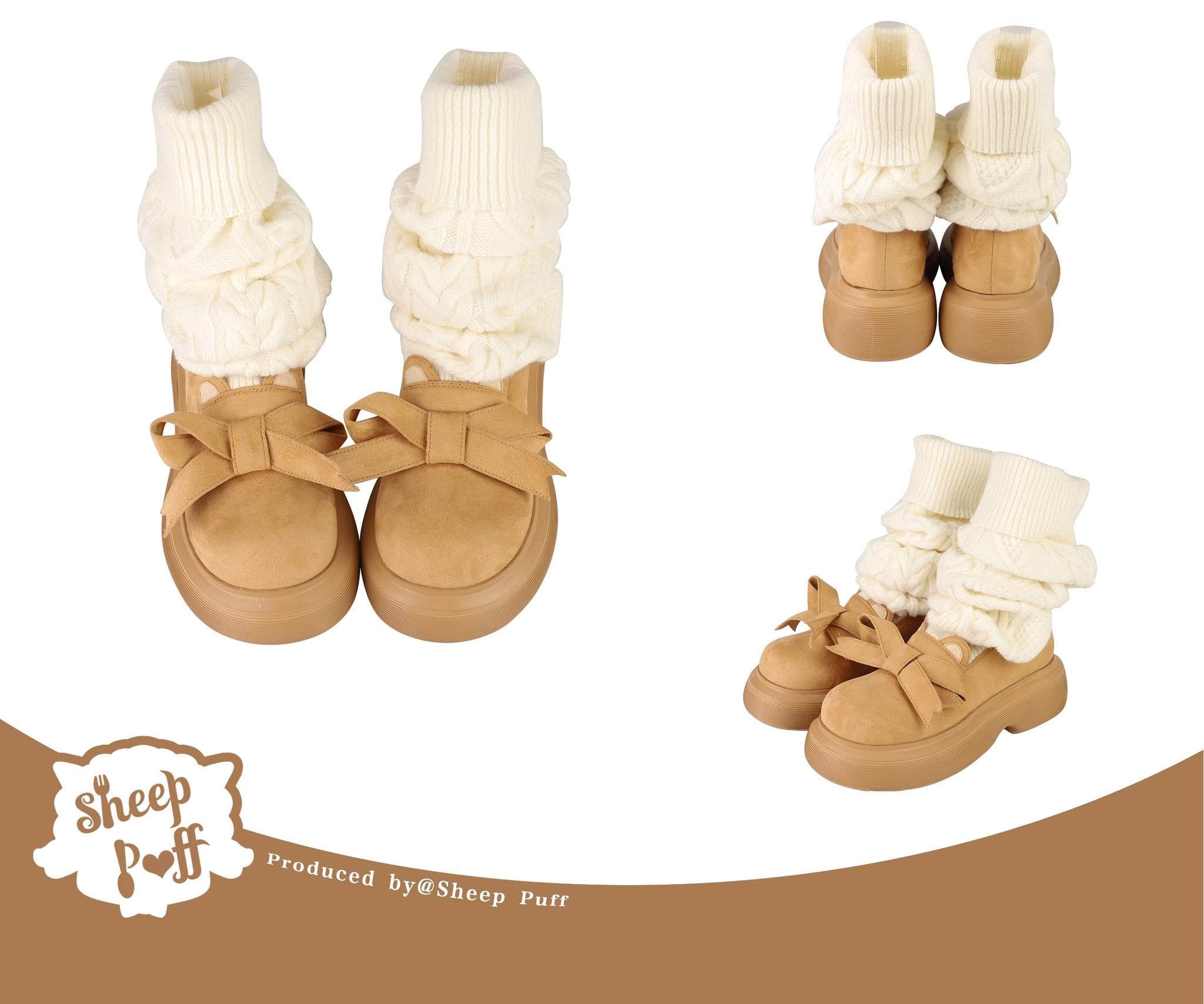 Sheep Puff - Duidui Bear - Winter Lolita Shoes Snow Boots Leg Warmer Shoes 35 Light Brown