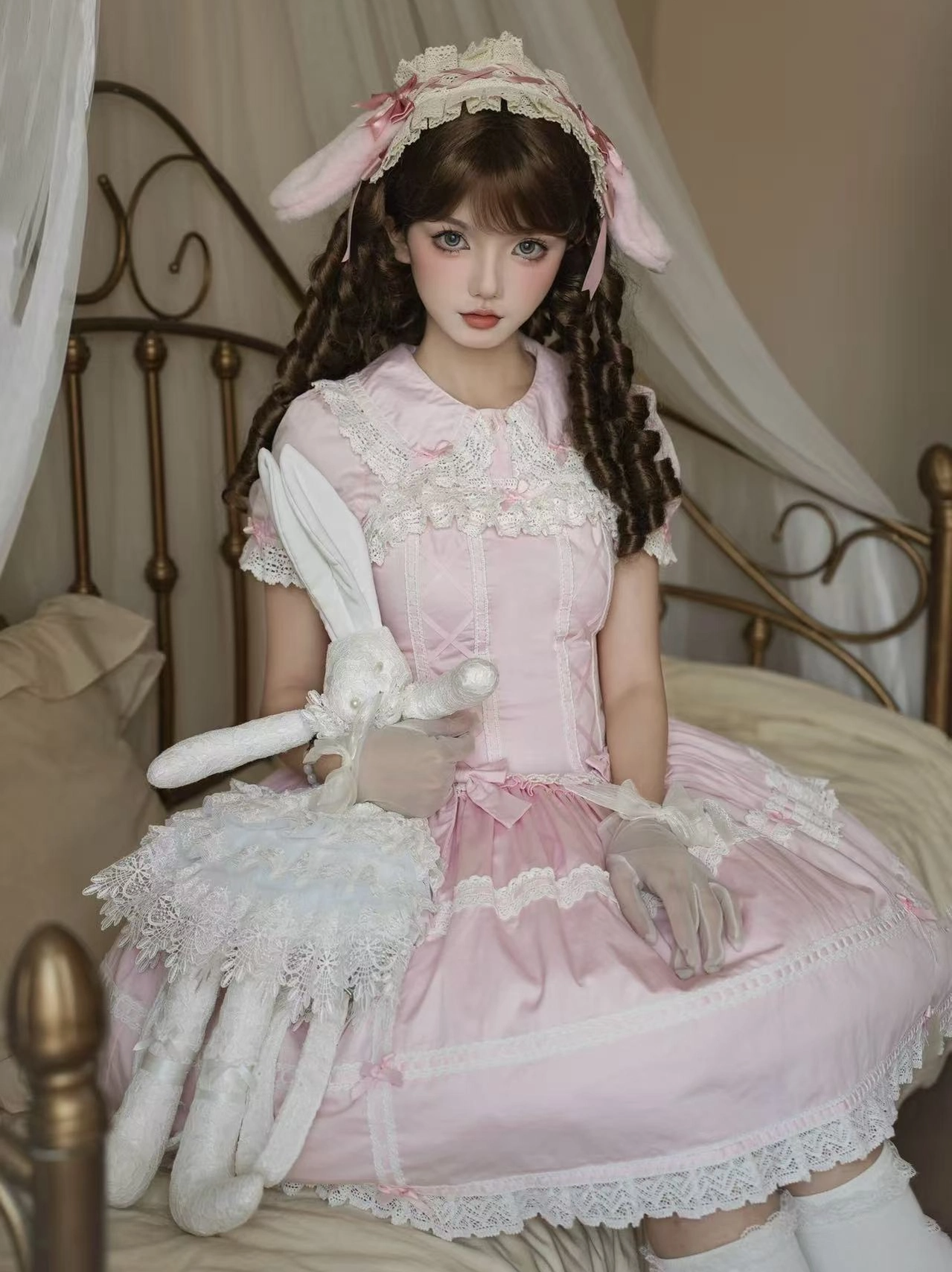 Yarn-Woven Doll Clothing - Old School Lolita Cotton JSK, Peter Pan Collar Blouse