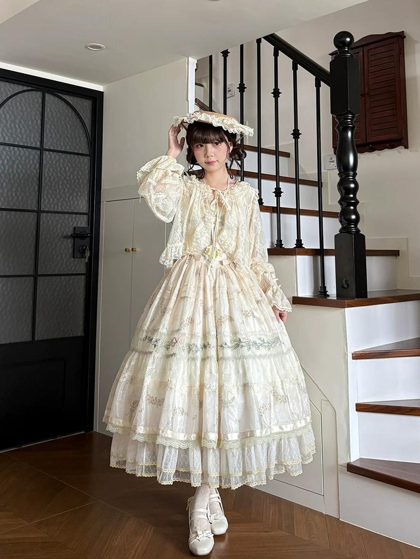 Daisy Poetry - Classic Lolita Lace JSK & OP Dress, Daisy Print and Embroidery 45825:864061