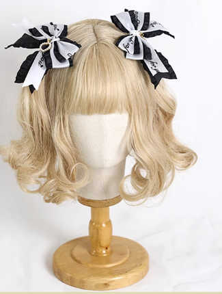 Xiaogui - Sweet Lolita Ribbon Bow Hair Clips a pair of letters black and white clips
