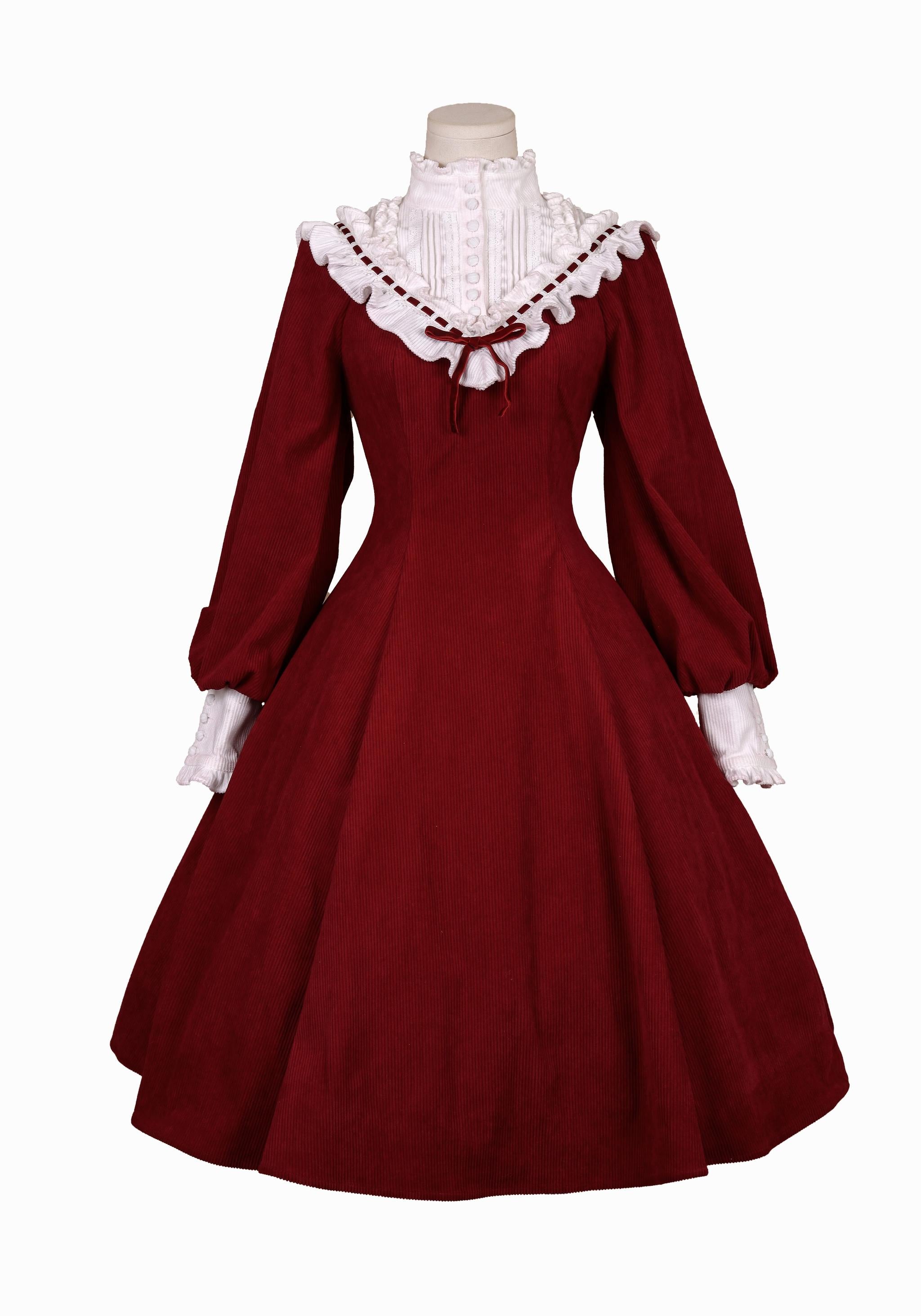Miaoplus - Winter Birch Forest - Elegant Lolita OP Dress Corduroy Long Sleeve Winter Dress Red S