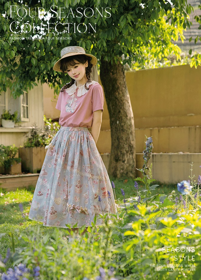 NyaNya - Four Seasons Collection - Sweet Lolita T-shirt Summer Loose Fit Embroidered T-shirt