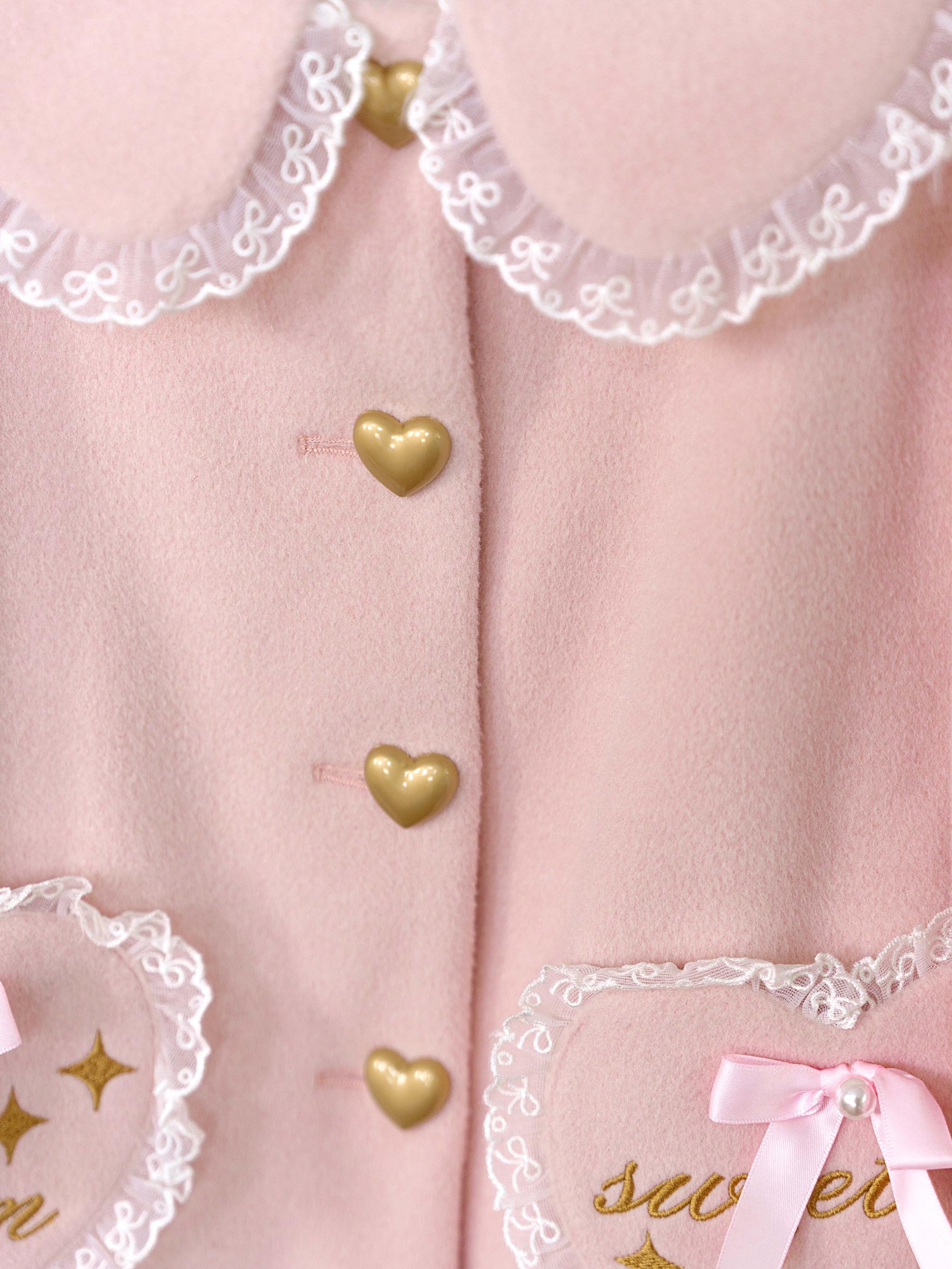 Dream Magic Box - Milk Puff - Winter Fleece-lined Sweet Lolita Coat, Detachable Collar