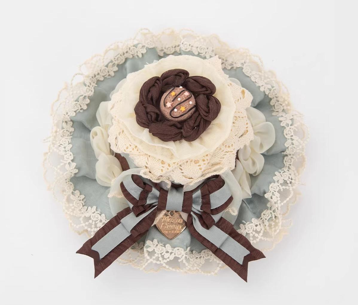 Mint Chocolate Puff - Lolita Cake Inspired Mini Top Hat, Large Bow KC Mint Chocolate - Mini Top Hat