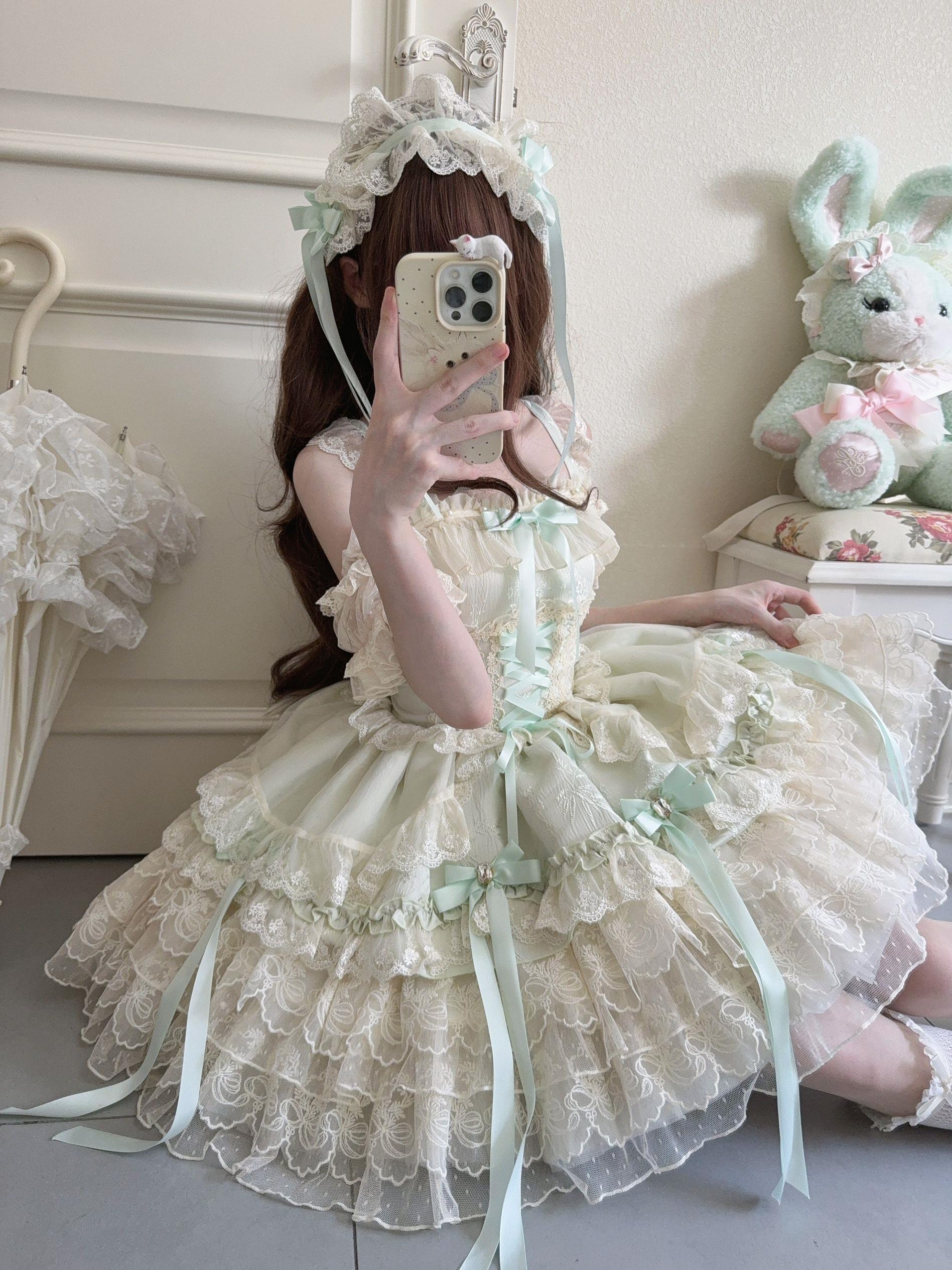 Sugar Girl - Ribbons of Love - Sweet Lolita JSK Dress, Tiered Ruffles 43767:785787