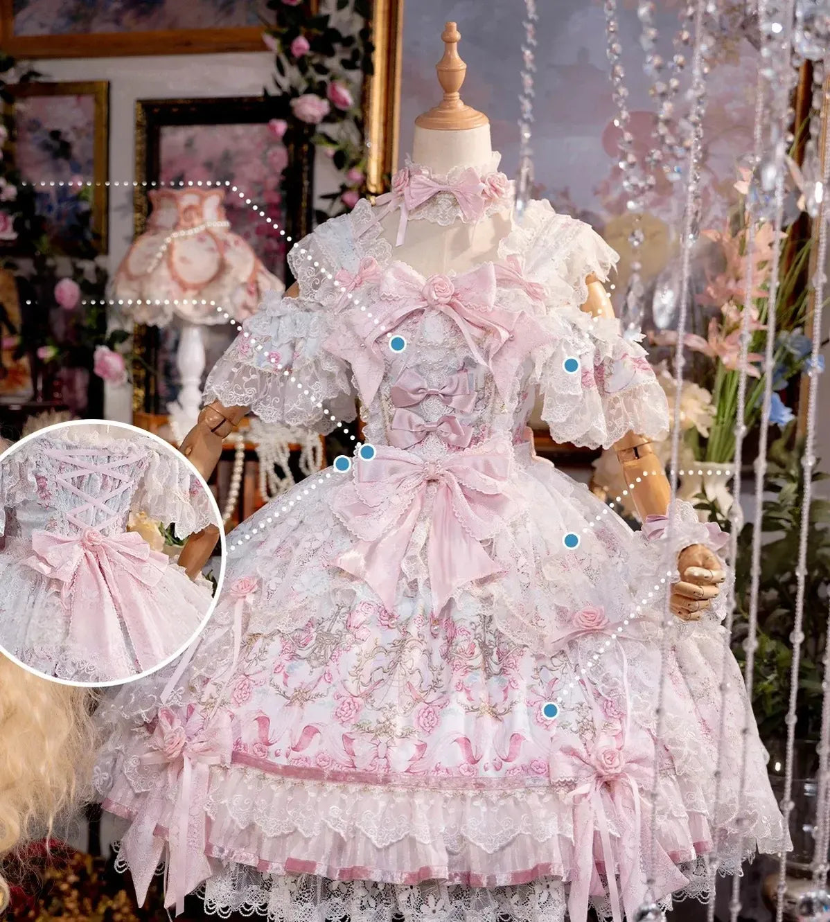 Palace Rose - Gorgeous Classic Lolita Rose Printed JSK Dress with Lace (L M S) 45729:859646
