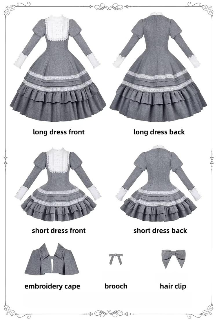 Reminisce - Pile Classic Lolita Dress, Detachable Cape 44439:808568