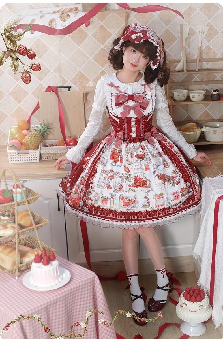 Balladeer - Strawberry Manor - Sweet Lolita JSK Dress, Strawberry Print 43417:798477