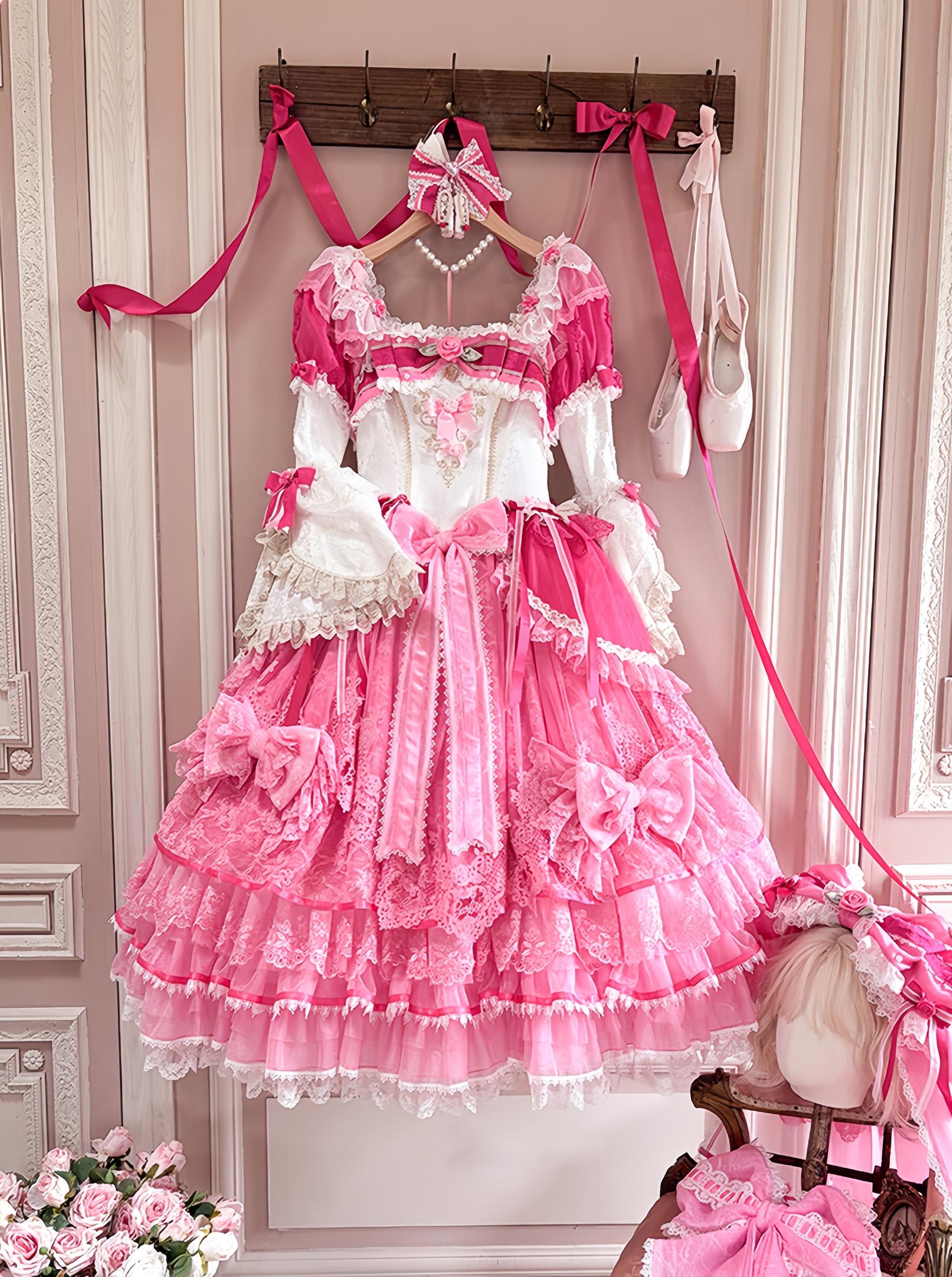 Jennifleur - IP Collab Sweet Lolita Hime Sleeve OP & Long JSK, Floral Accent 45882:866332