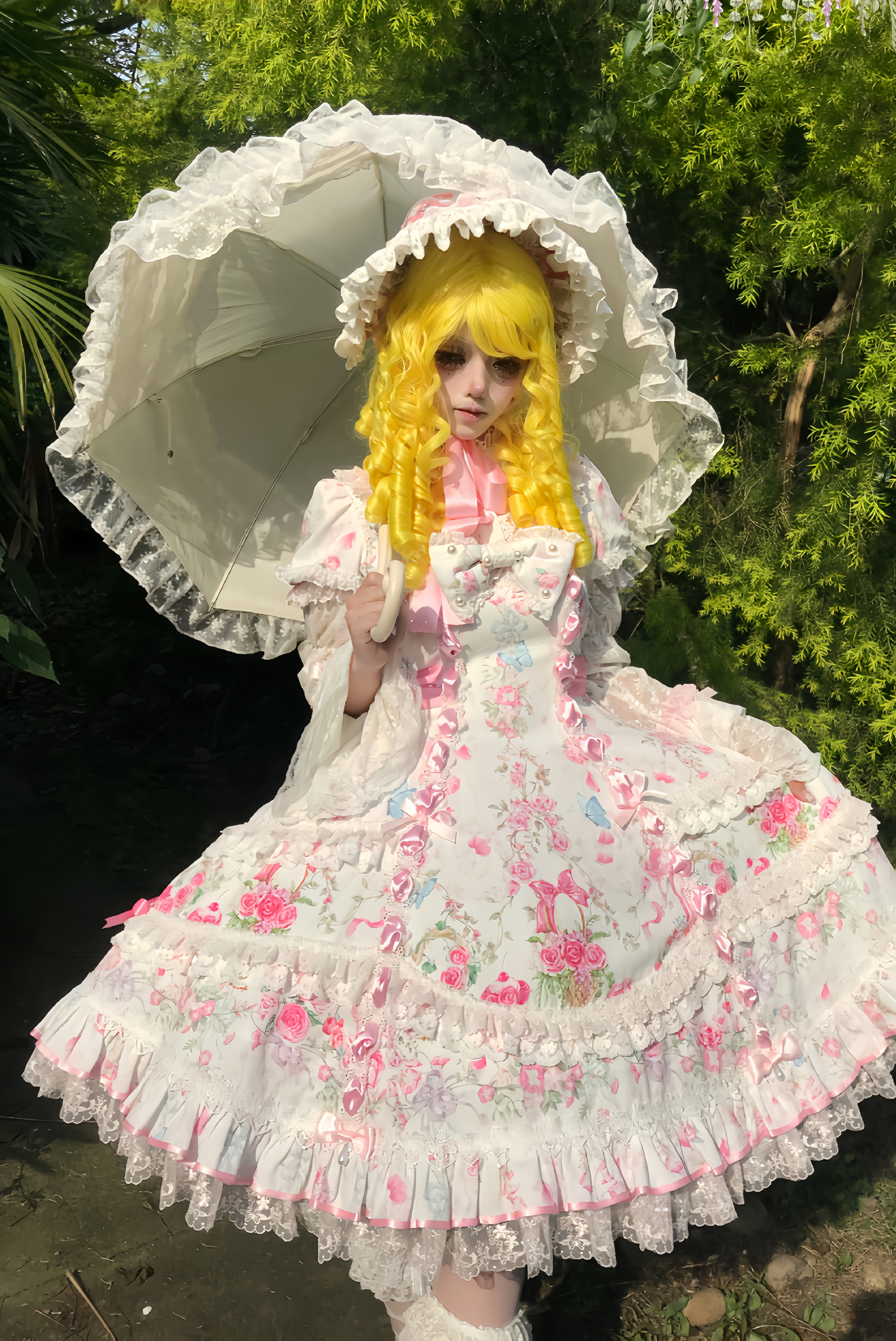 Eternal Vow - Old School Lolita Jacquard OP, Floral and Butterfly Print 45830:865759