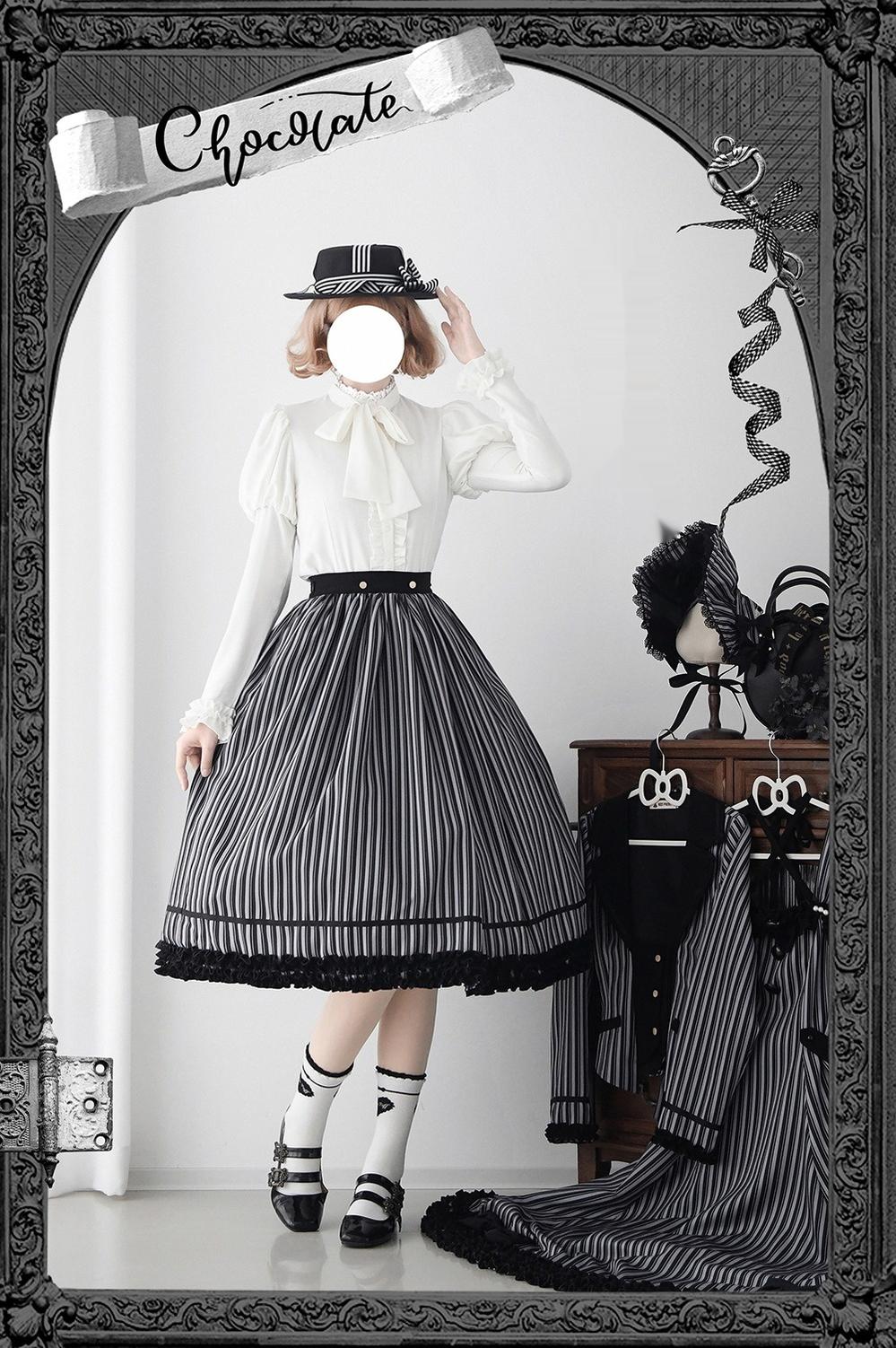 Miss Point - Classical Chocolate - Classic Lolita Skirt Elegant Striped SK 40814:677324