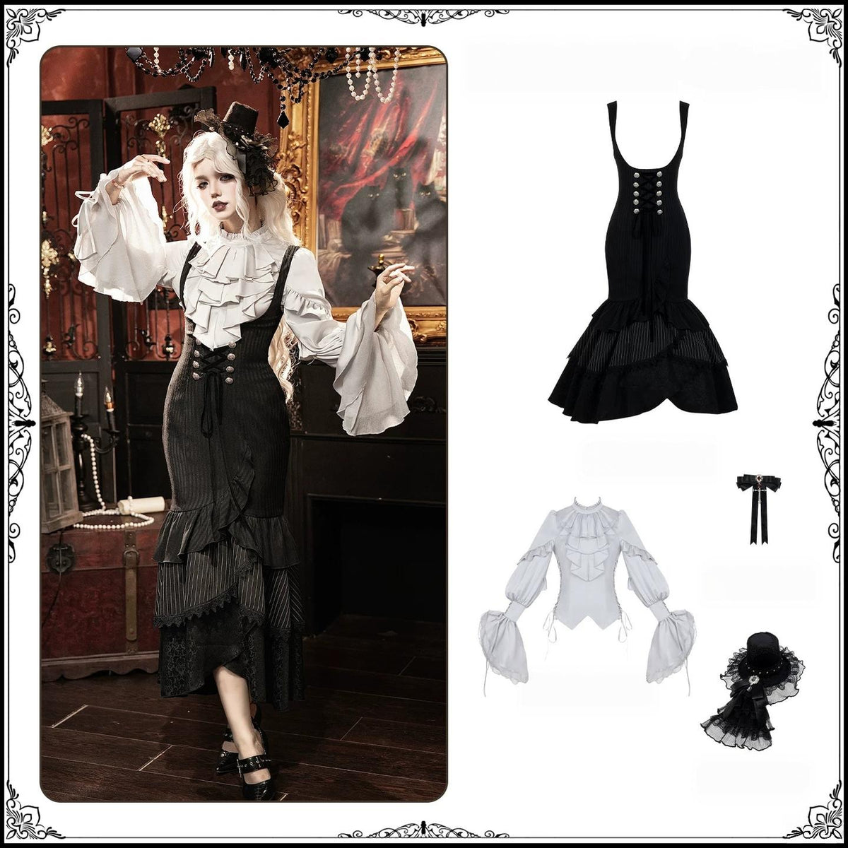 Night Crow - Elegant Gothic Lolita Blouse or Skirt Set, Irregular Hem (L M S) 46021:872648