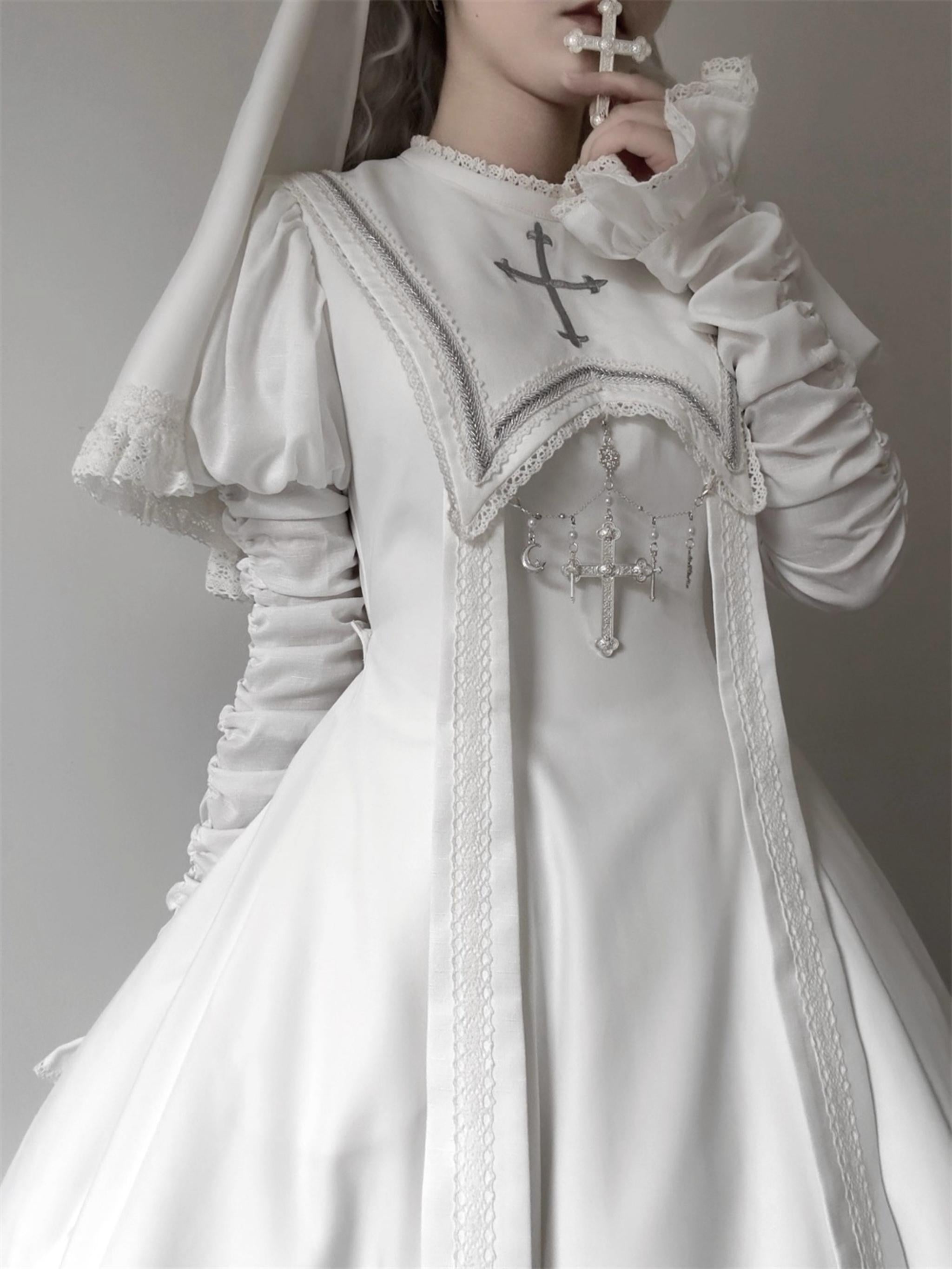 LeMiroir - Moonlit Prayer - Mutton Sleeve Nun Lolita OP Dress, Gathered Sleeve