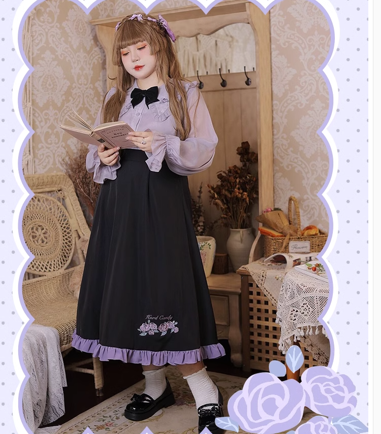 Yingtang - French Rose - Plus Size Lolita Dress Winter Lolita Sweater Set XL black skirt