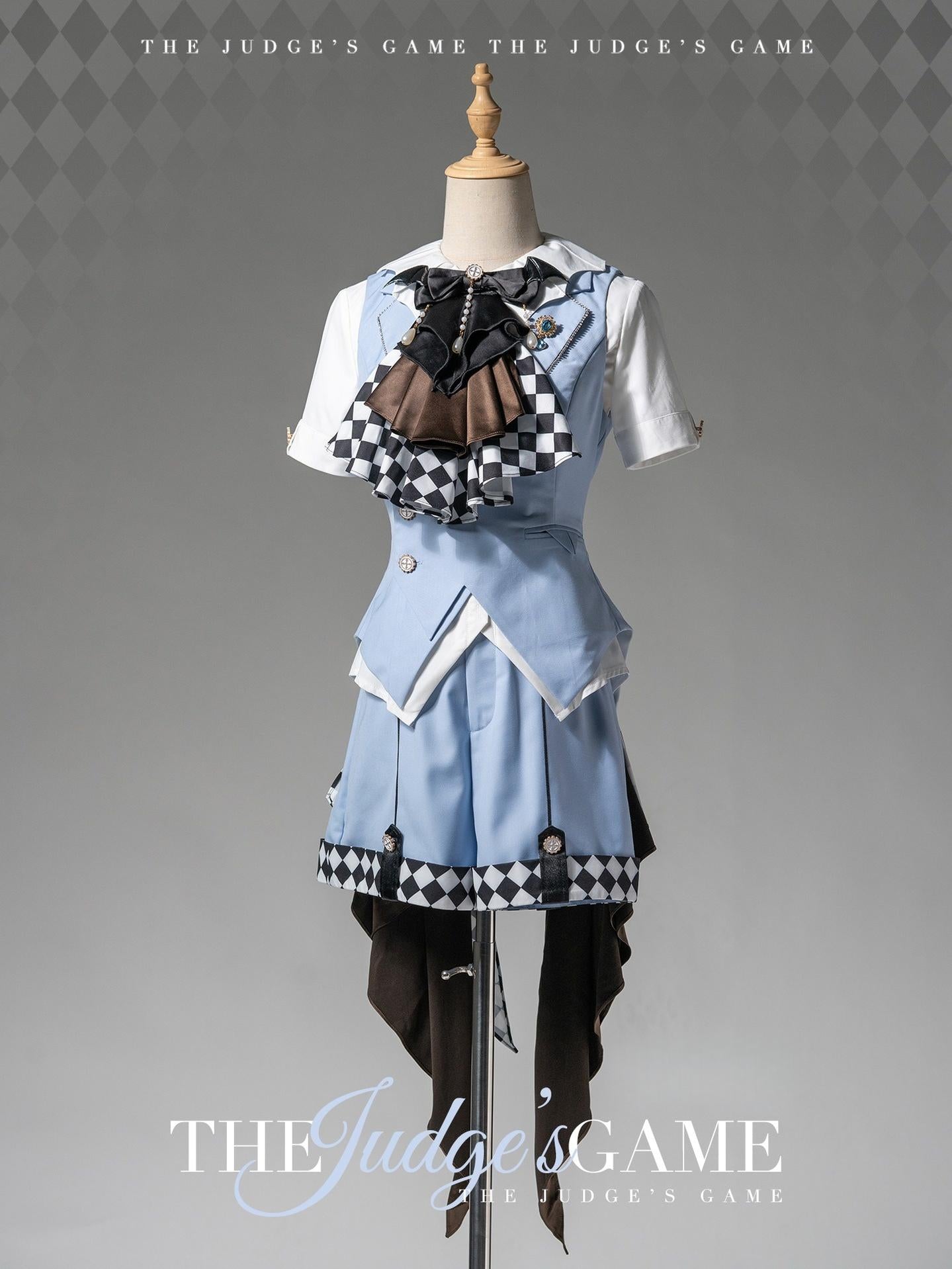 Forest Fluorescent Carps - The Judge's Game - Light Blue Ouji Lolita Shorts, Short Sleeve Shirt Light Blue Jabot Only S