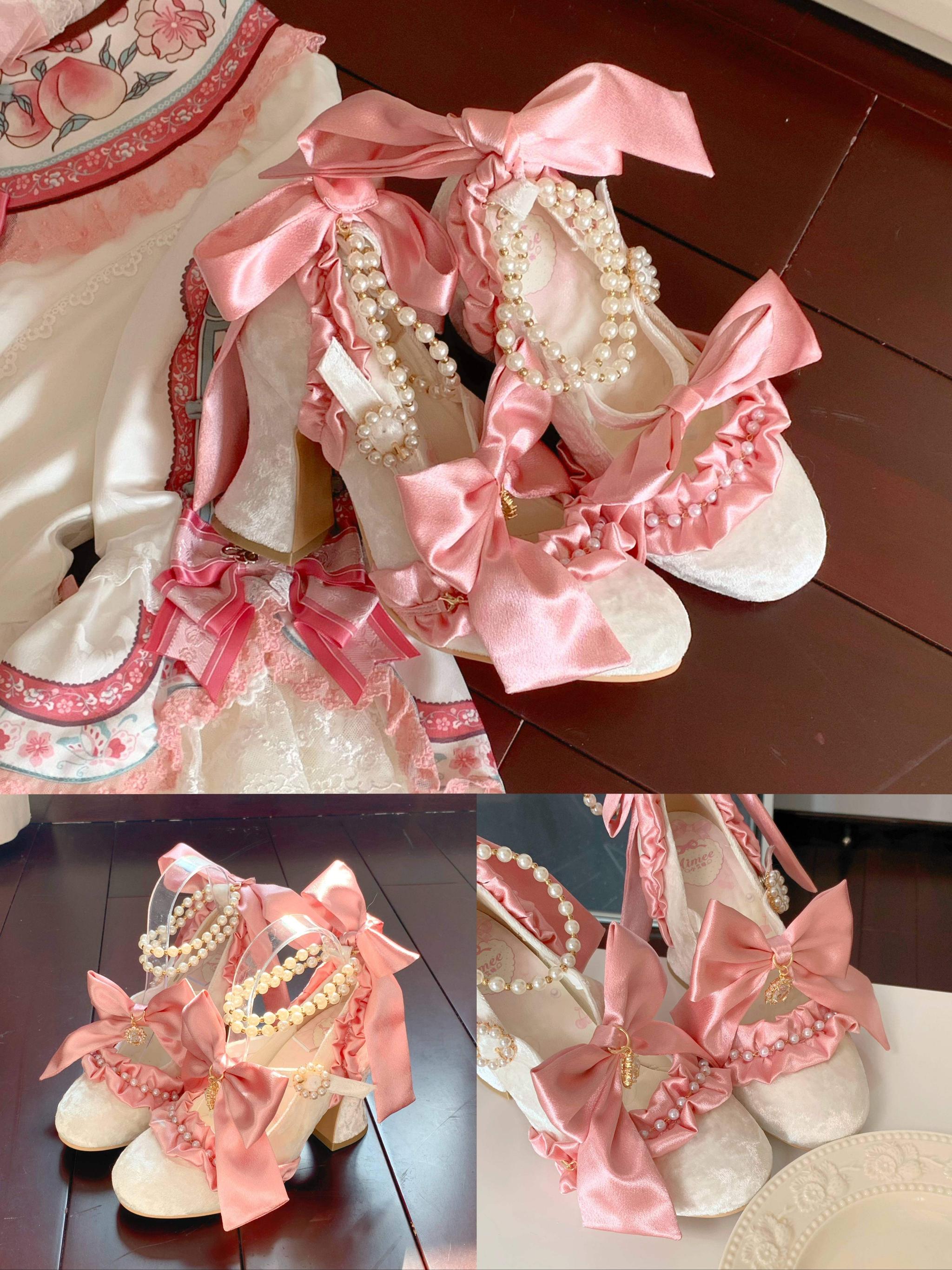Ribbon Anthem - Wedding Classic Lolita Heels, Detachable Bow & Pearl Ribbon 44844:825888