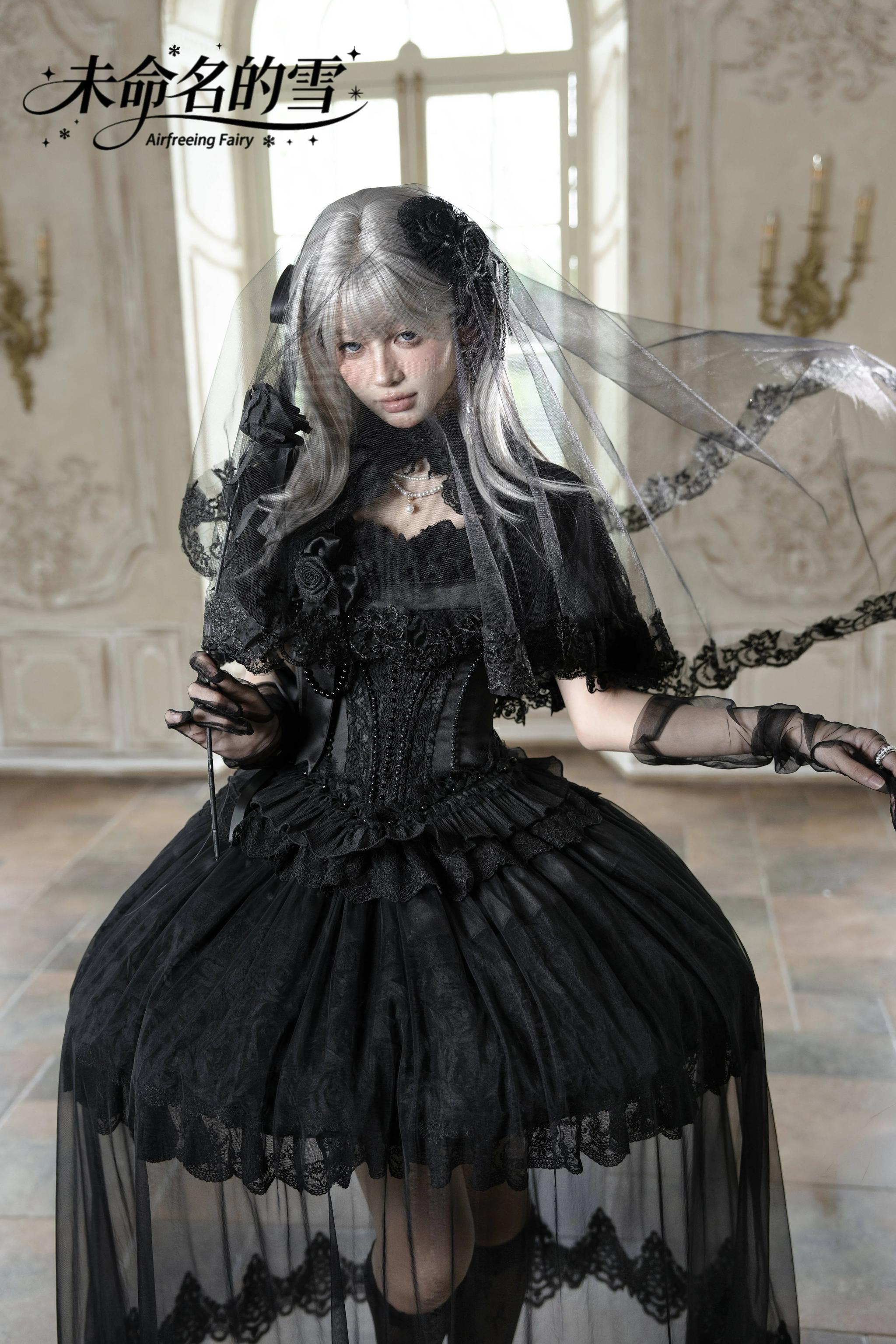 Nameless Snow - Classic Lolita Corset JSK Dress, Detachable Cape 45683:859014