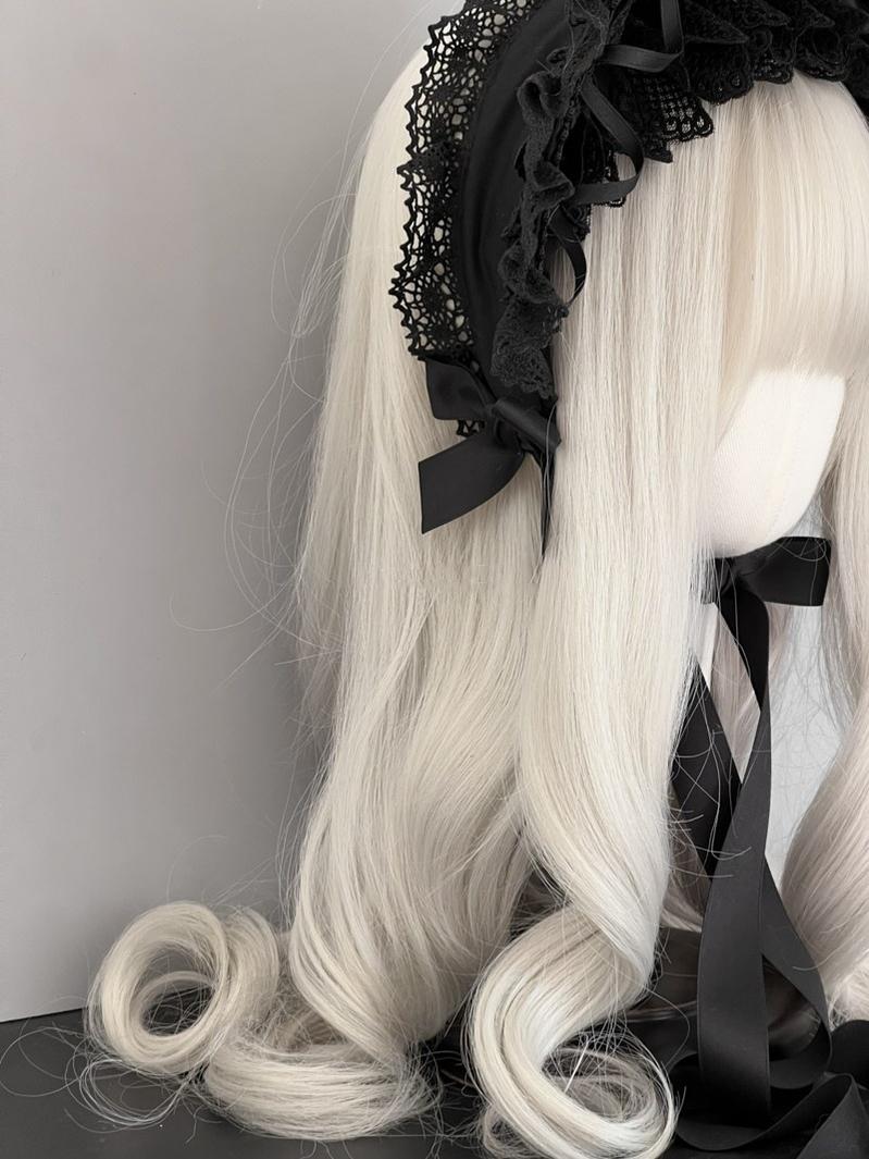 MAID - Gothic Lolita Lace Bonnet Wide Brim Bow BNT Headwear