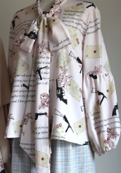 VTGDOLL - World War II love letter - Elegant Lolita Shirt and Lolita Painted SK S tie/hairband pink print