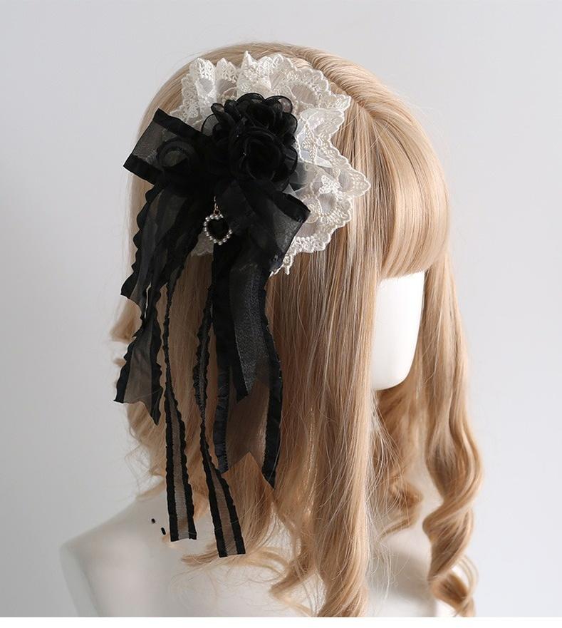 Xiaogui - Maid Lolita Hairband Doll Lolita Cuffs and Top Hat Head Flower Decoration/ Brooch 2-in-1 Only