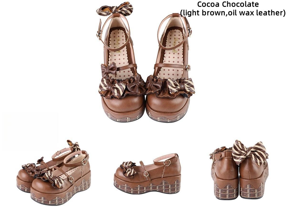 Sheep Puff~Chocolate Sponge Cake~Sweet Lolita Thick-Sole Shoes with Printed Platform 42507:742888
