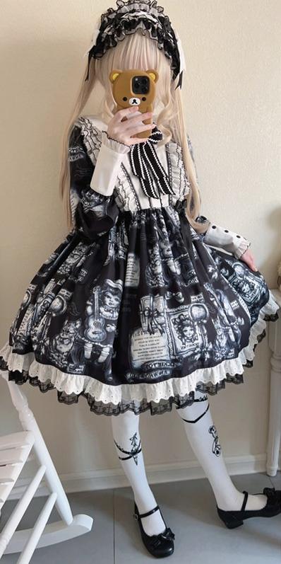 Antique Cat - Printed Gothic Lolita Dress, A-line Silhouette