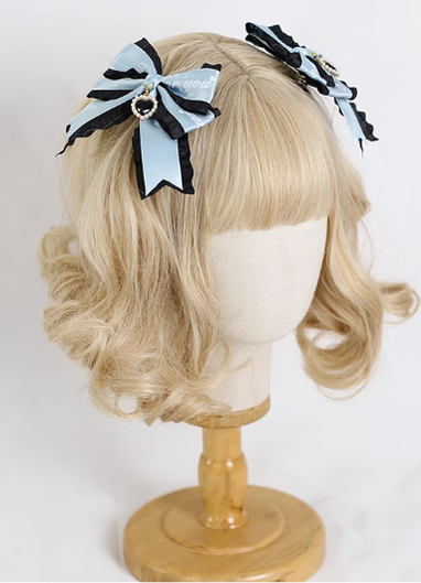 Xiaogui - Sweet Lolita Ribbon Bow Hair Clips a pair of letters black and blue clips