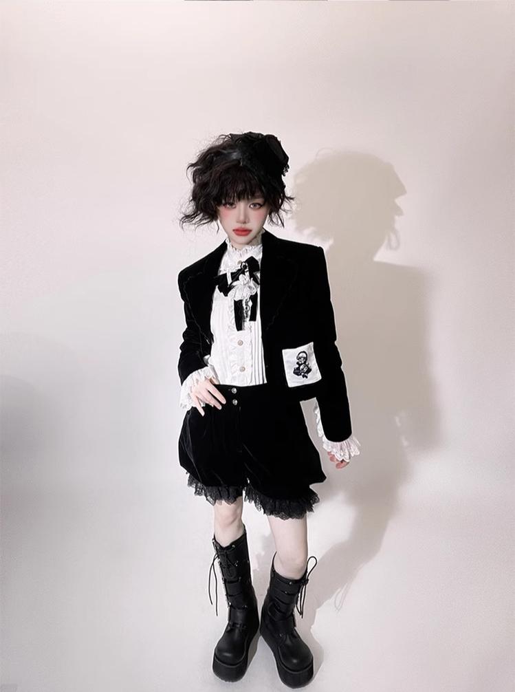 CastleToo - Erosion Heart F-Type - Ouji Lolita Suit Black Velvet Shorts and Skirt 40628:669918