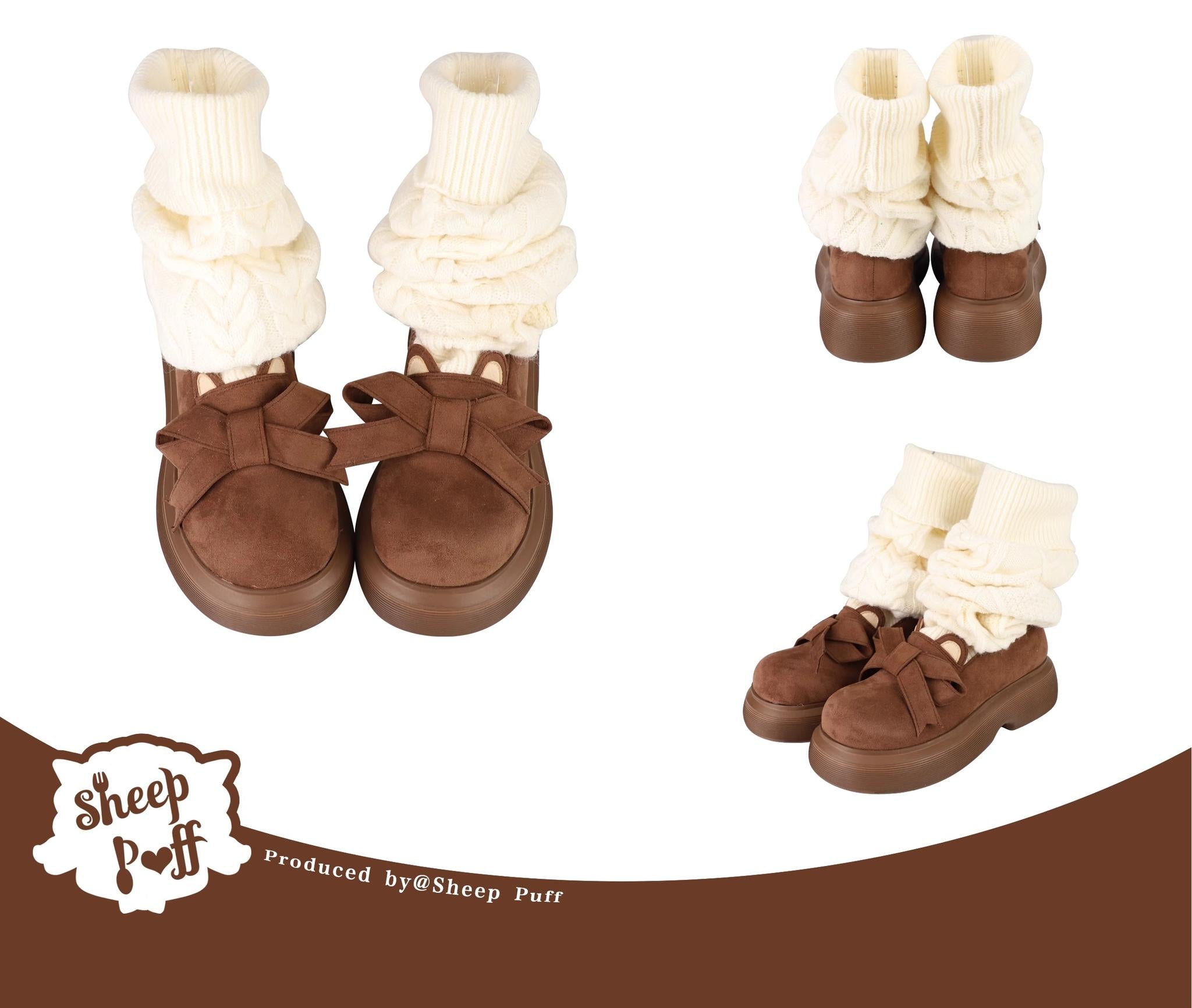 Sheep Puff - Duidui Bear - Winter Lolita Shoes Snow Boots Leg Warmer Shoes 35 Dark Brown