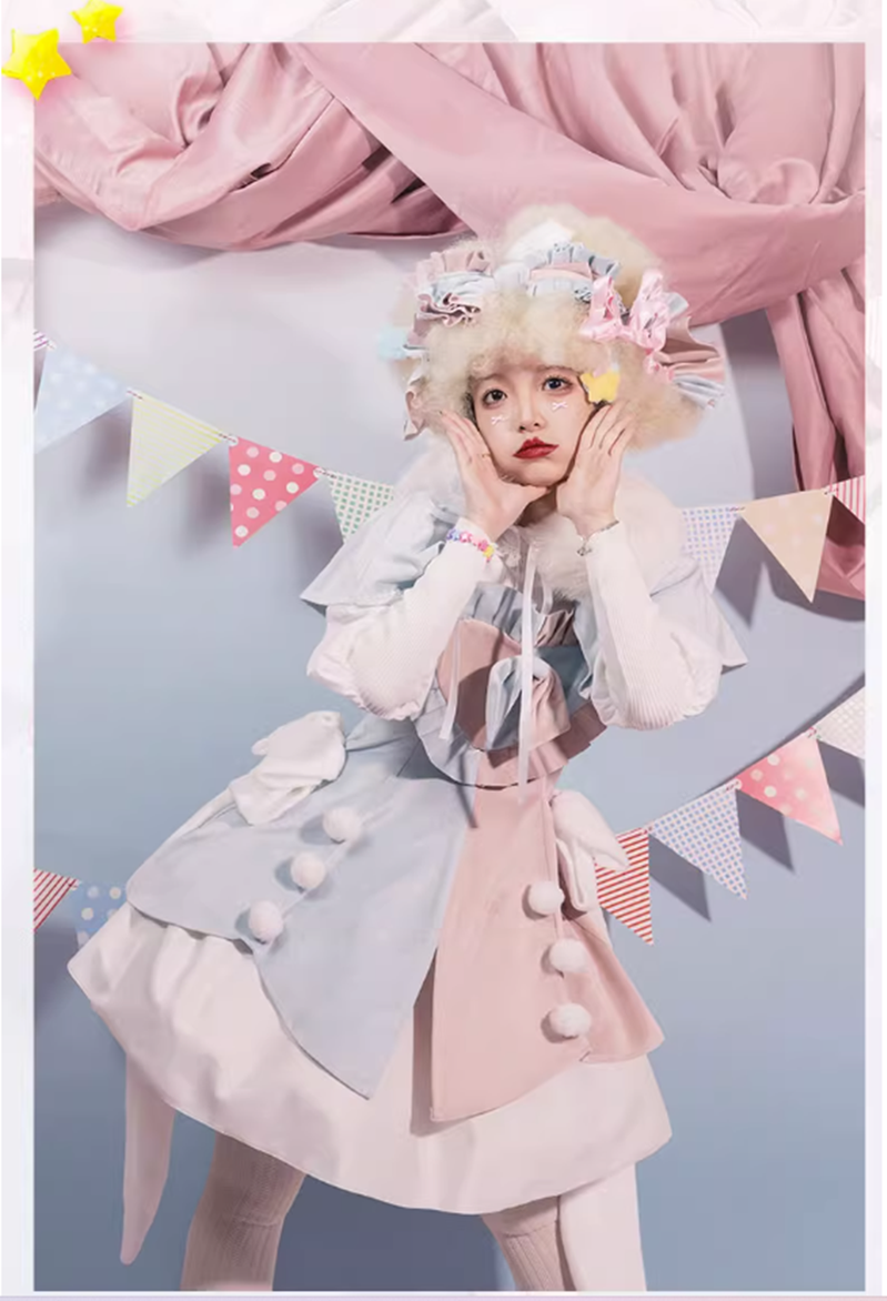 Daydream Whisper - Plus Size Cute Sweet Making Wish Lolita JSK S pink blue full set