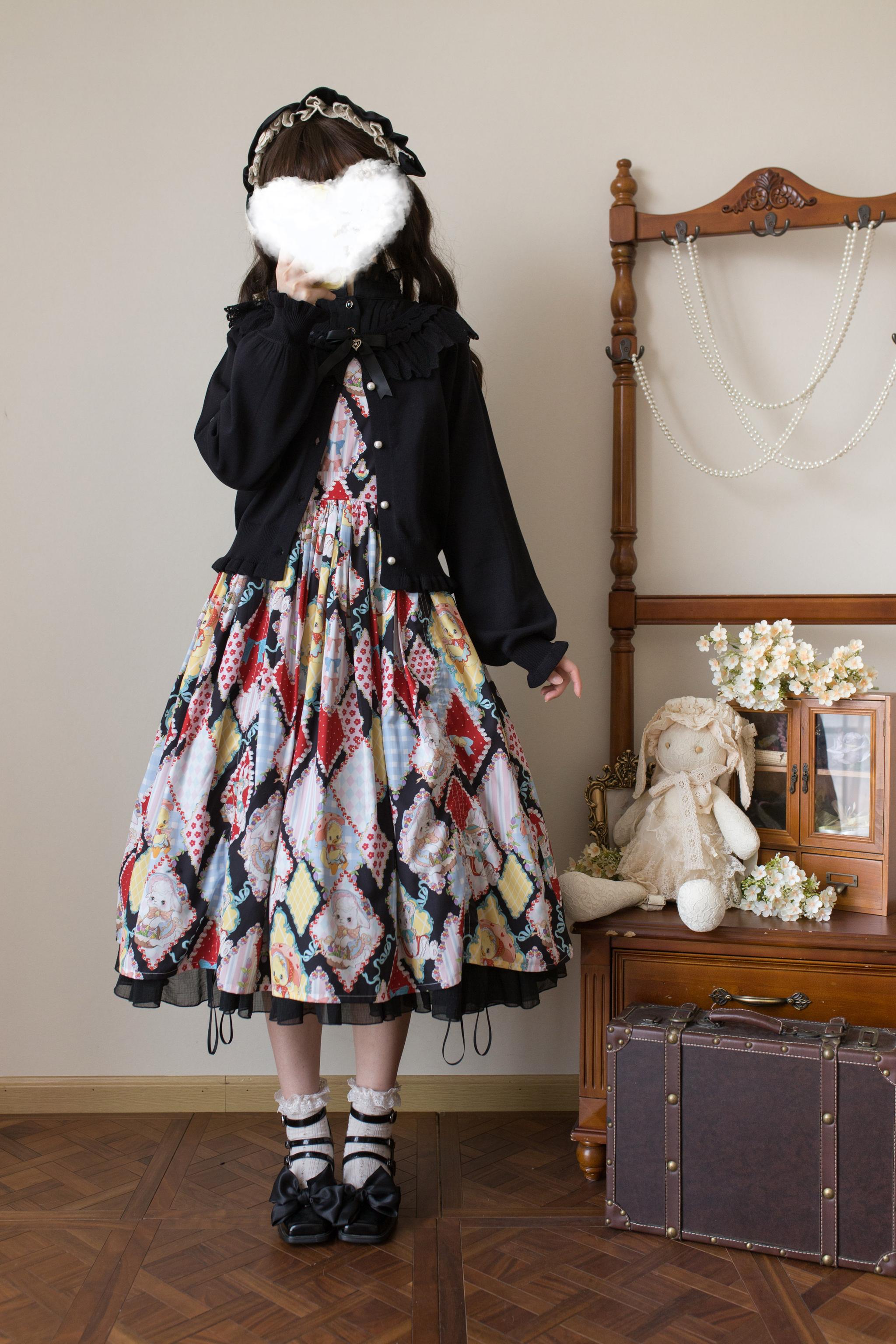 MIST - Graceful Dream - Retro Kawaii Lolita Sweater Cardigan, Ruffled Lace Neckline (Black / L S) 43729:783960