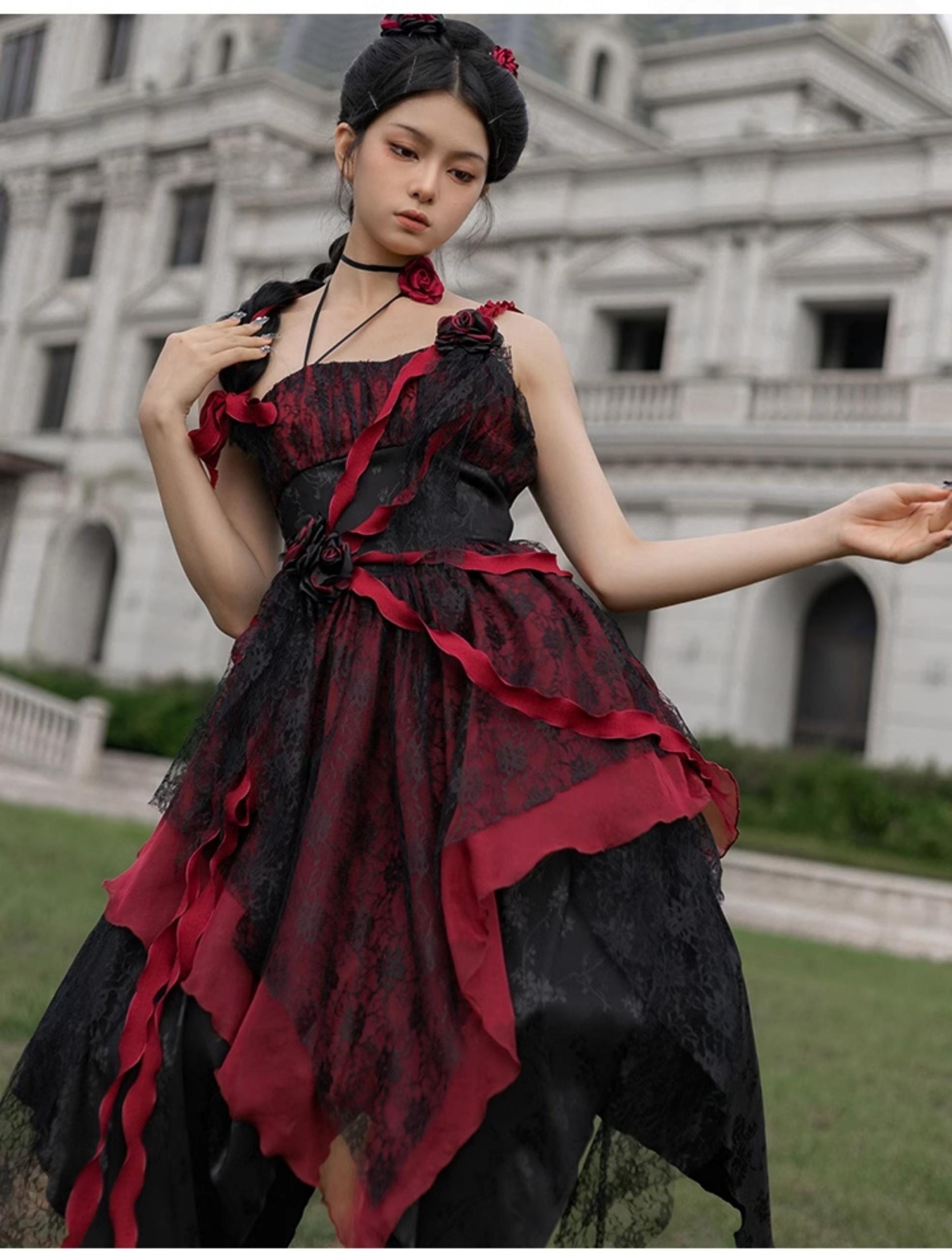 With PUJI - Rose Leaf - Irregular Daily Lolita JSK Dress in Wabi-Sabi Style