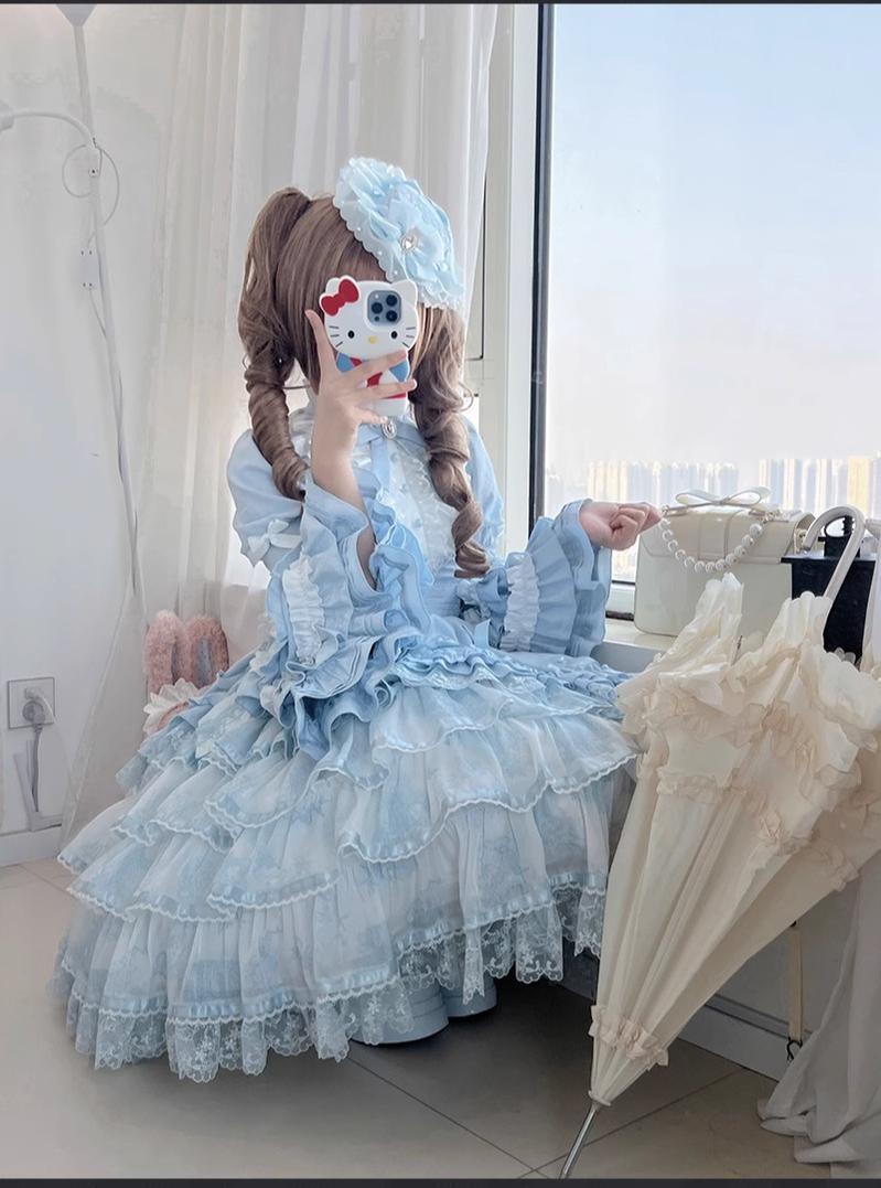 Buling Moon - Solo Puppet - Sweet Lolita OP Dress with Princess Long Sleeves