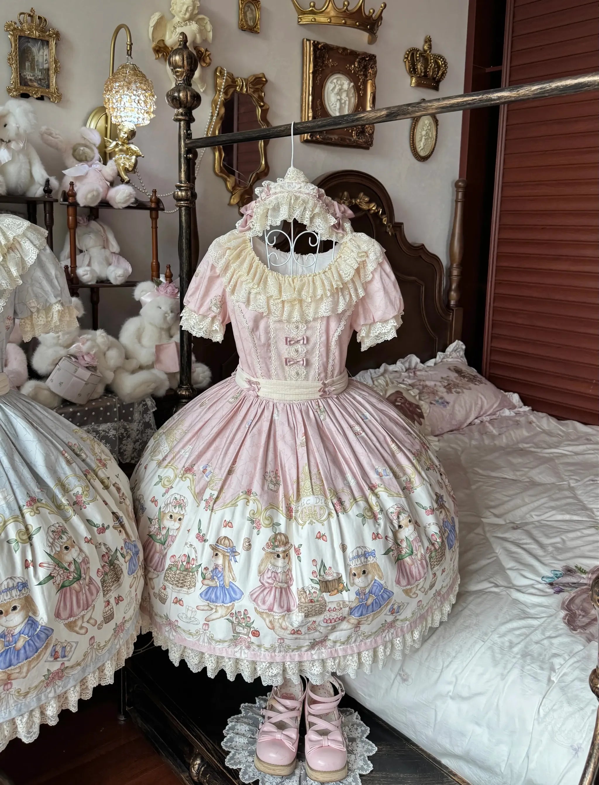 Picnic Bunny - Cotton Daily Doll-like Lolita OP Dress, Bunny Print (L M S XL) 45670:858007