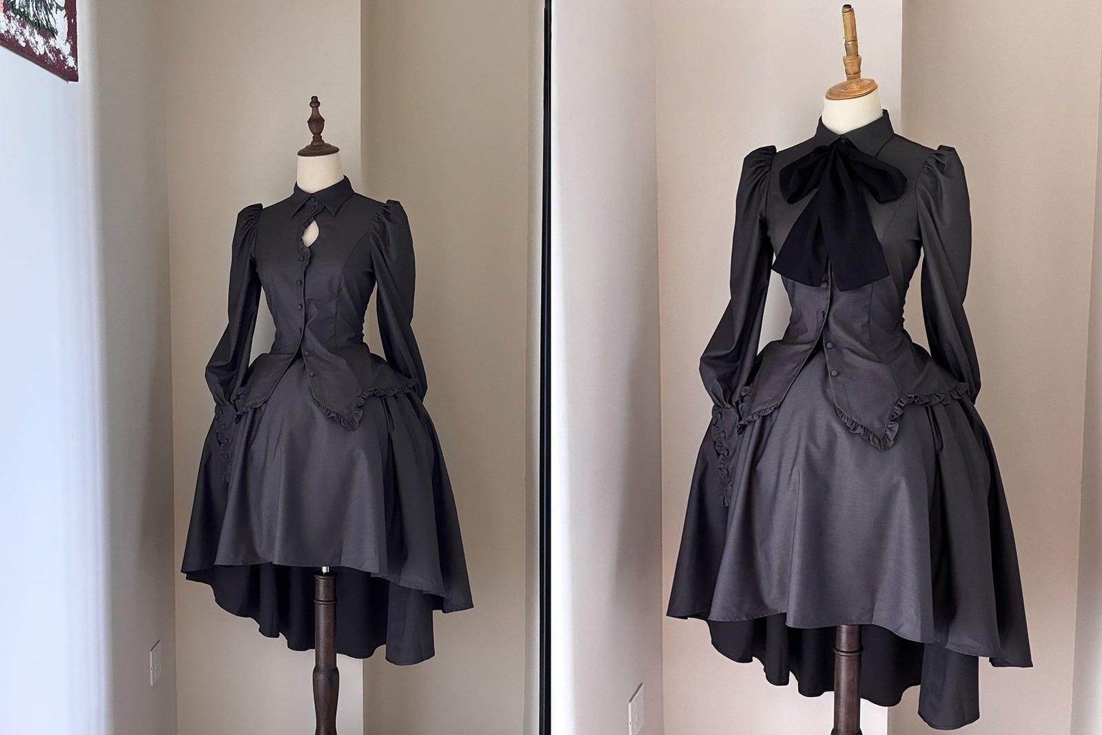 Shadow Hymn - Gothic Lolita Solid Shirt & Skirt, Side Zipper Dark-gray - Skirt S