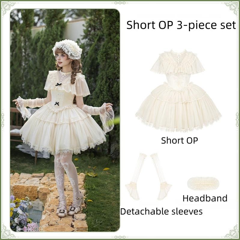 White Mist Promise - Classic Lolita Corset OP Set, Edwardian Collar & Tiered Hem (L M S) 45173:838369