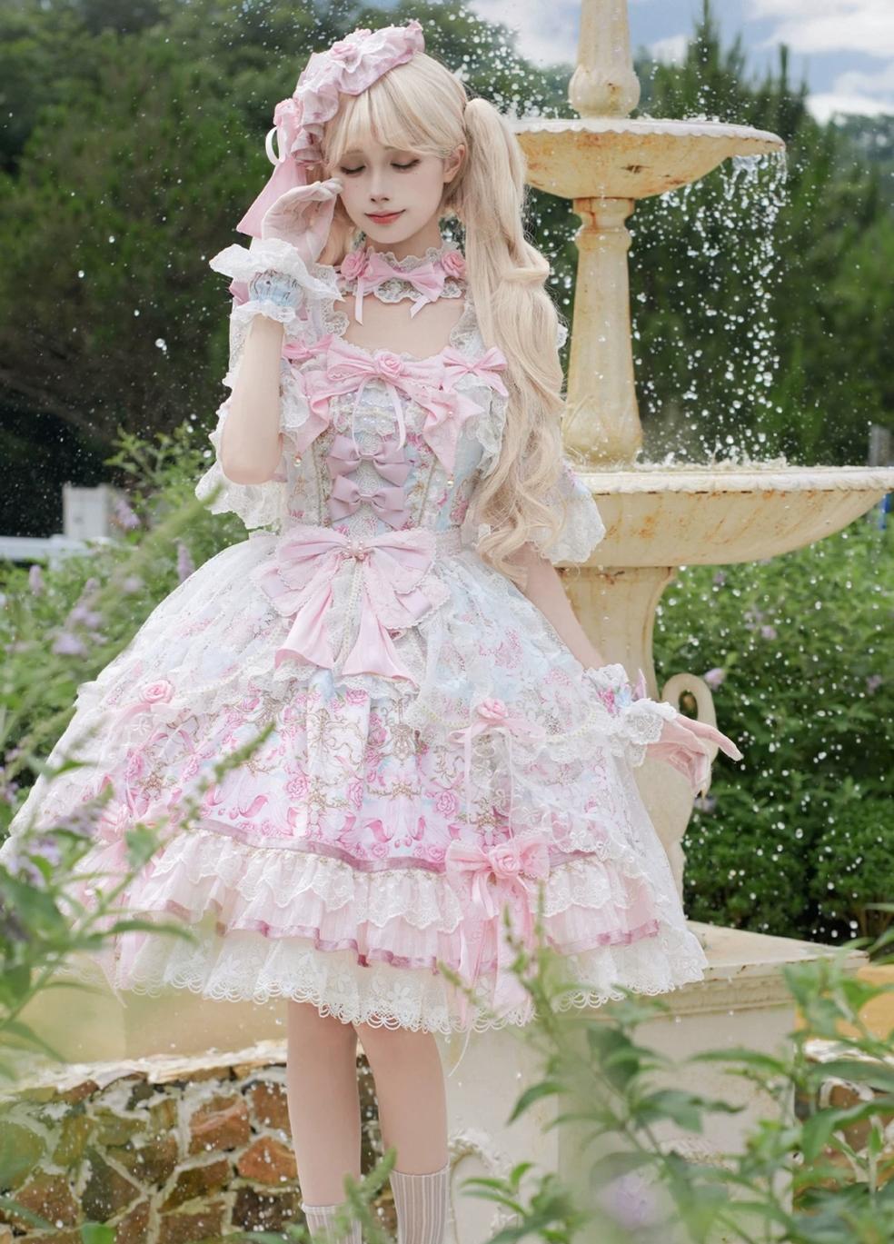 Palace Rose - Gorgeous Classic Lolita Rose Printed JSK Dress with Lace 45729:859596