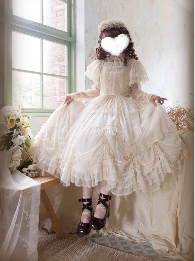 ThinkFly~Pleated Heart~Elegant Lolita Petticoat with Dotted Gauze Hem 42170:732892