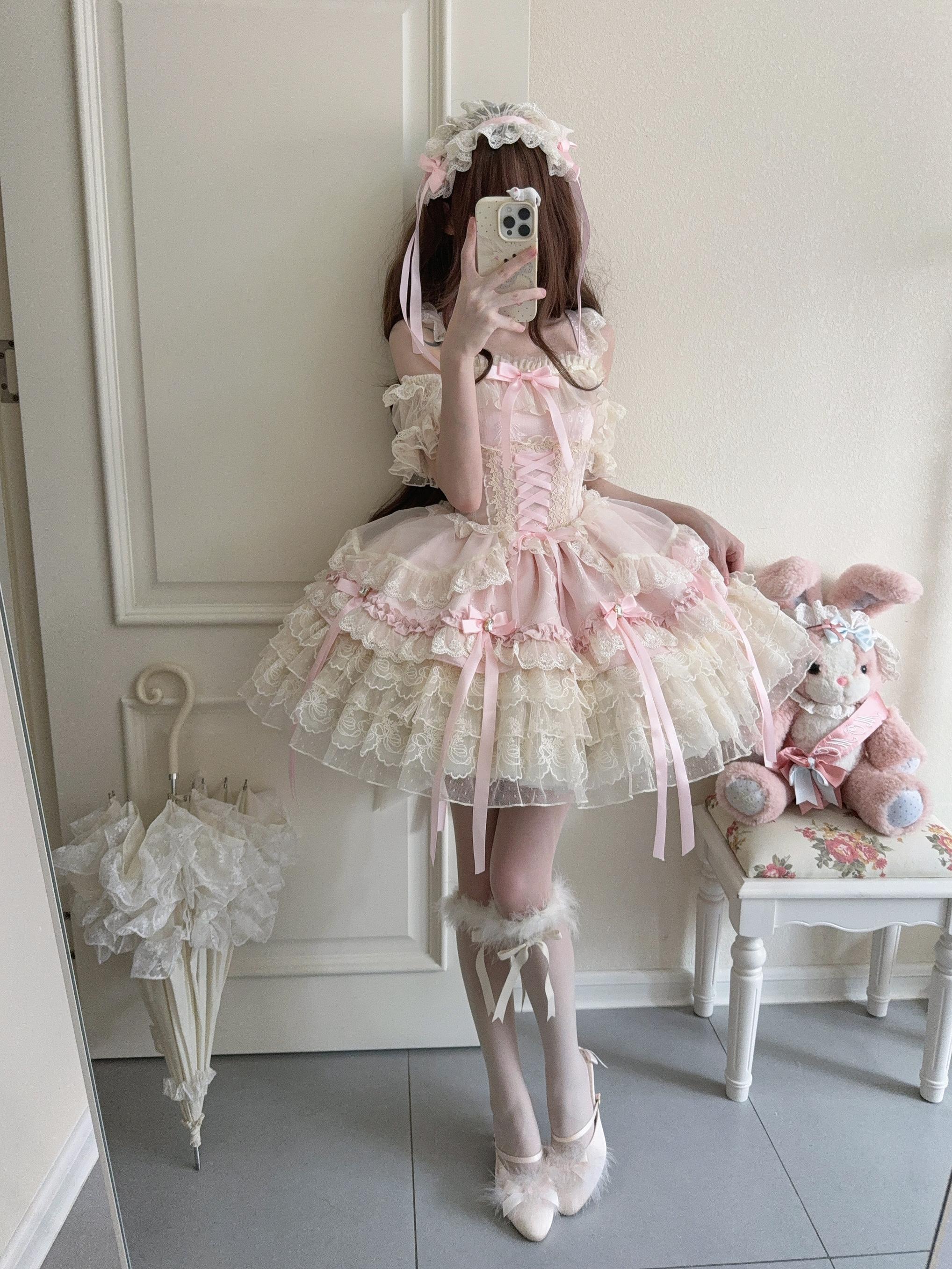 Sugar Girl - Ribbons of Love - Sweet Lolita JSK Dress, Tiered Ruffles