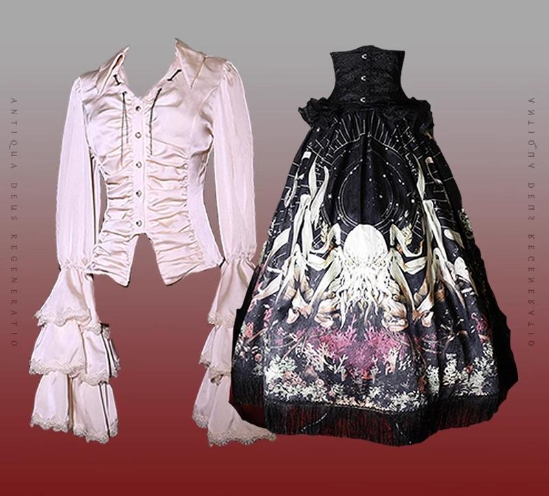 Caged Bird Hotel - Reborn Ancient God - Gothic Lolita Shirt & Skirt Set (2XL 3XL L M S XL) 35812:505132