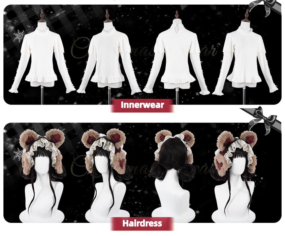 OCELOT - Kurikuma Cocoa - Christmas Plaid Lolita JSK, Hooded Cape 44202:799843