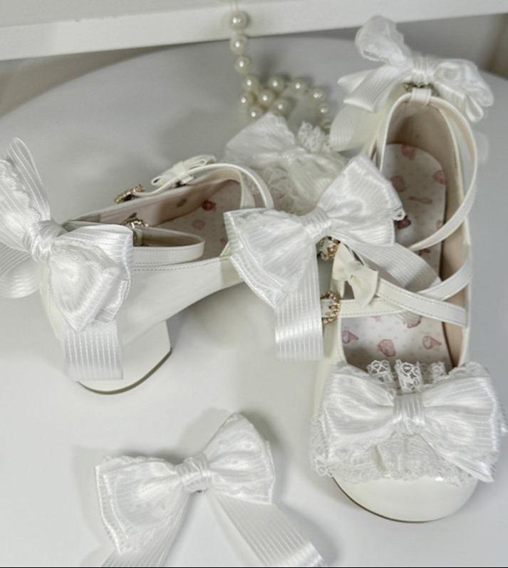 Cloud Satin Dream - Sweet Lolita Shoes, Ribbon Bows & Round Toe