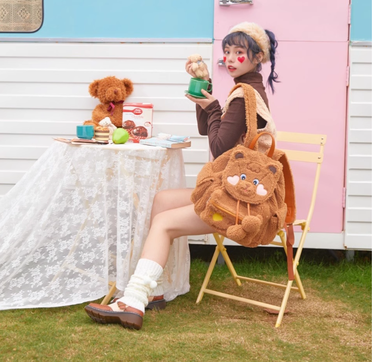 BerryQ - Chubbybear - Kawaii Lolita Plush Embroidered Brown Backpack