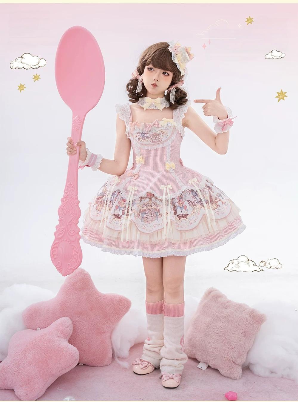 Sunset Ferris Wheel - Sweet Lolita JSK Dress Set, Amusement Park Print 46036:873091