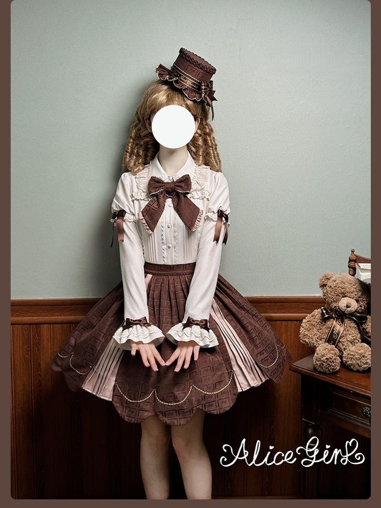 Alice Girl - Bear Chocolate Slab - Classic Lolita Slim Fit Shirt, Back Lace-up 44312:804511