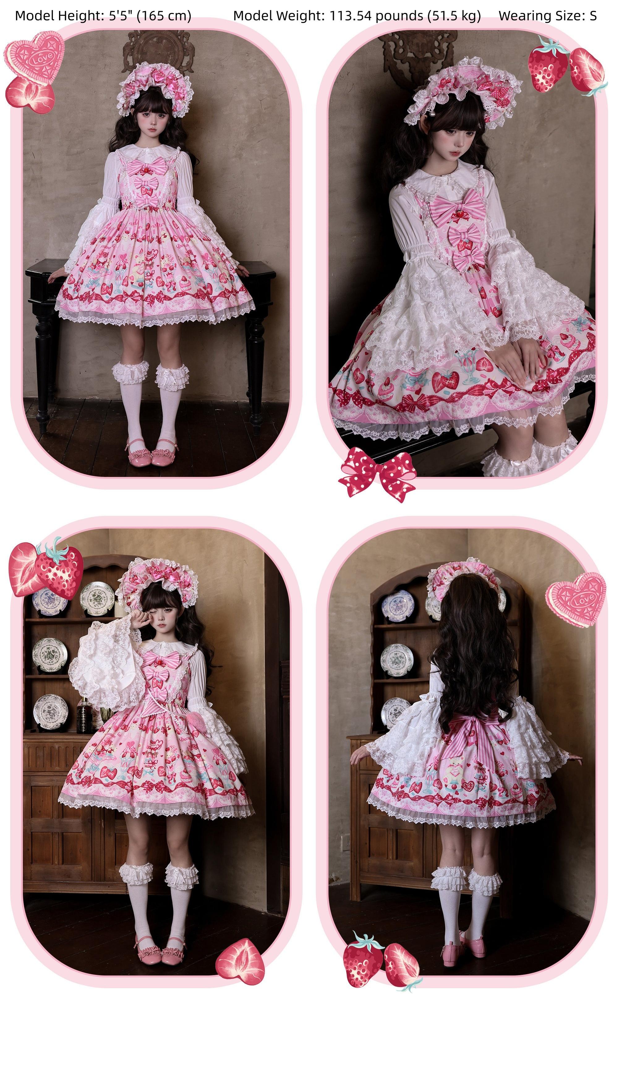 Strawberry Parfait - Strawberry Print Sweet Lolita JSK Dress, Side Pocket 44539:813196